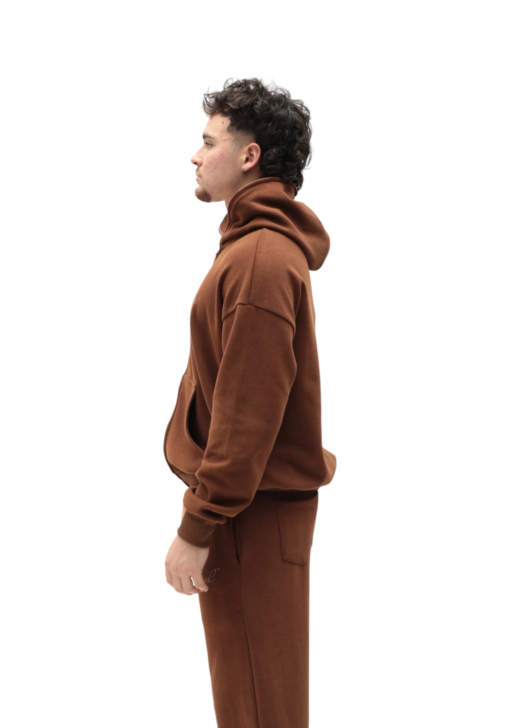 Full Zip Brown Essential Signature Hoodie