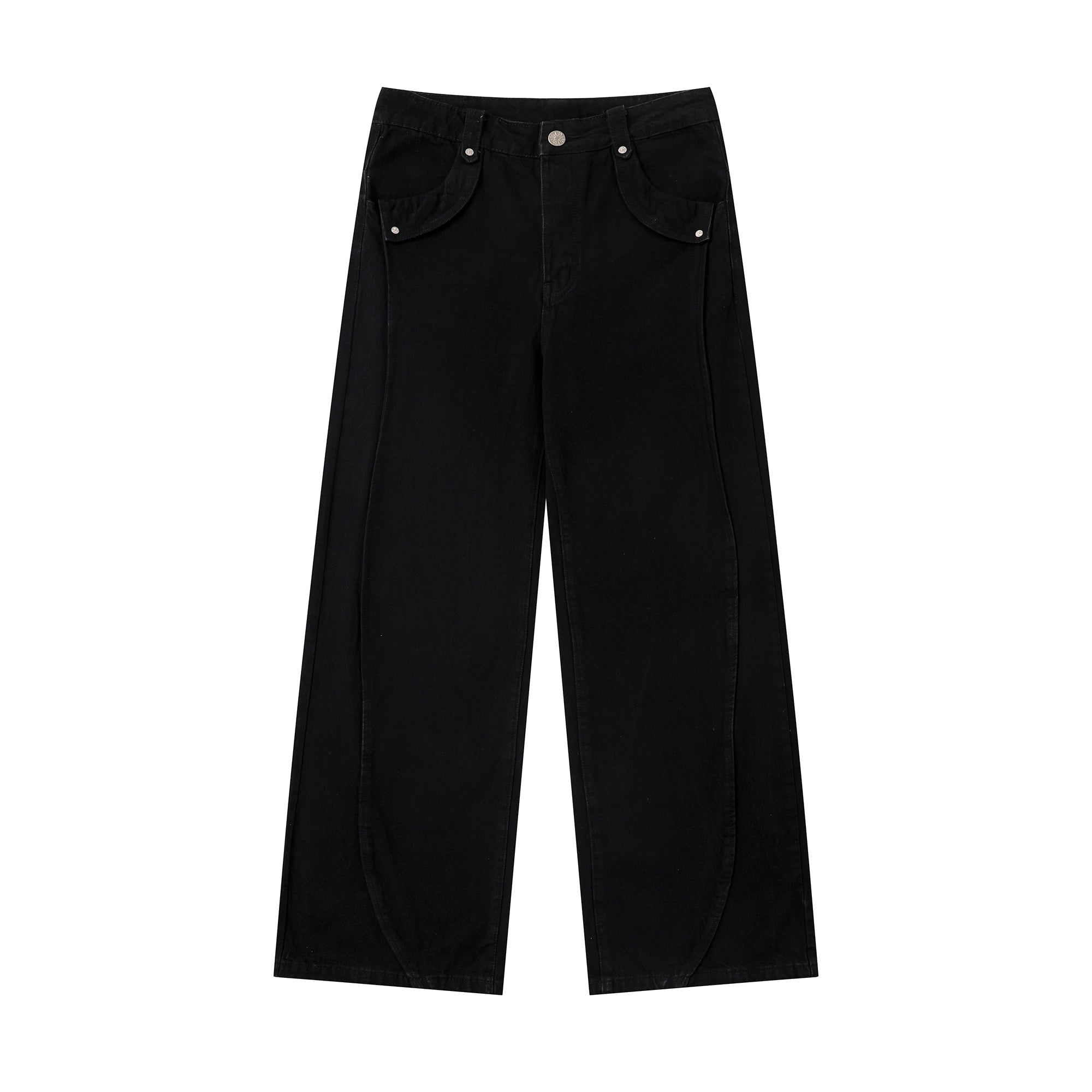 Black Double Paneled Baggy Flare Denim