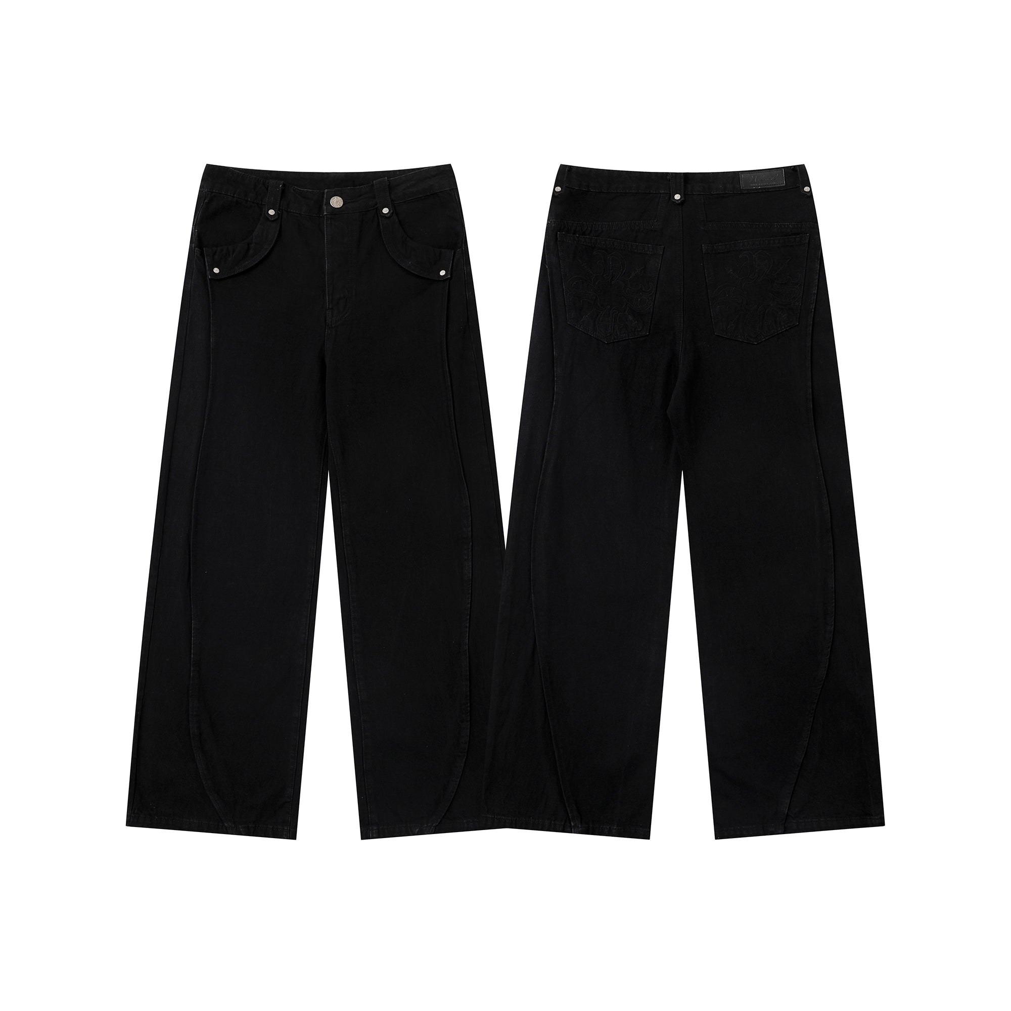 Black Double Paneled Baggy Flare Denim