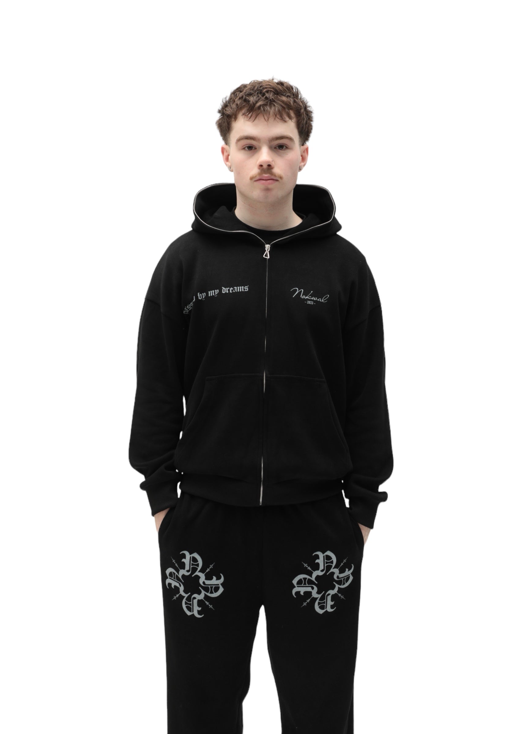 Monogram Full Zip Up Hoodie Black