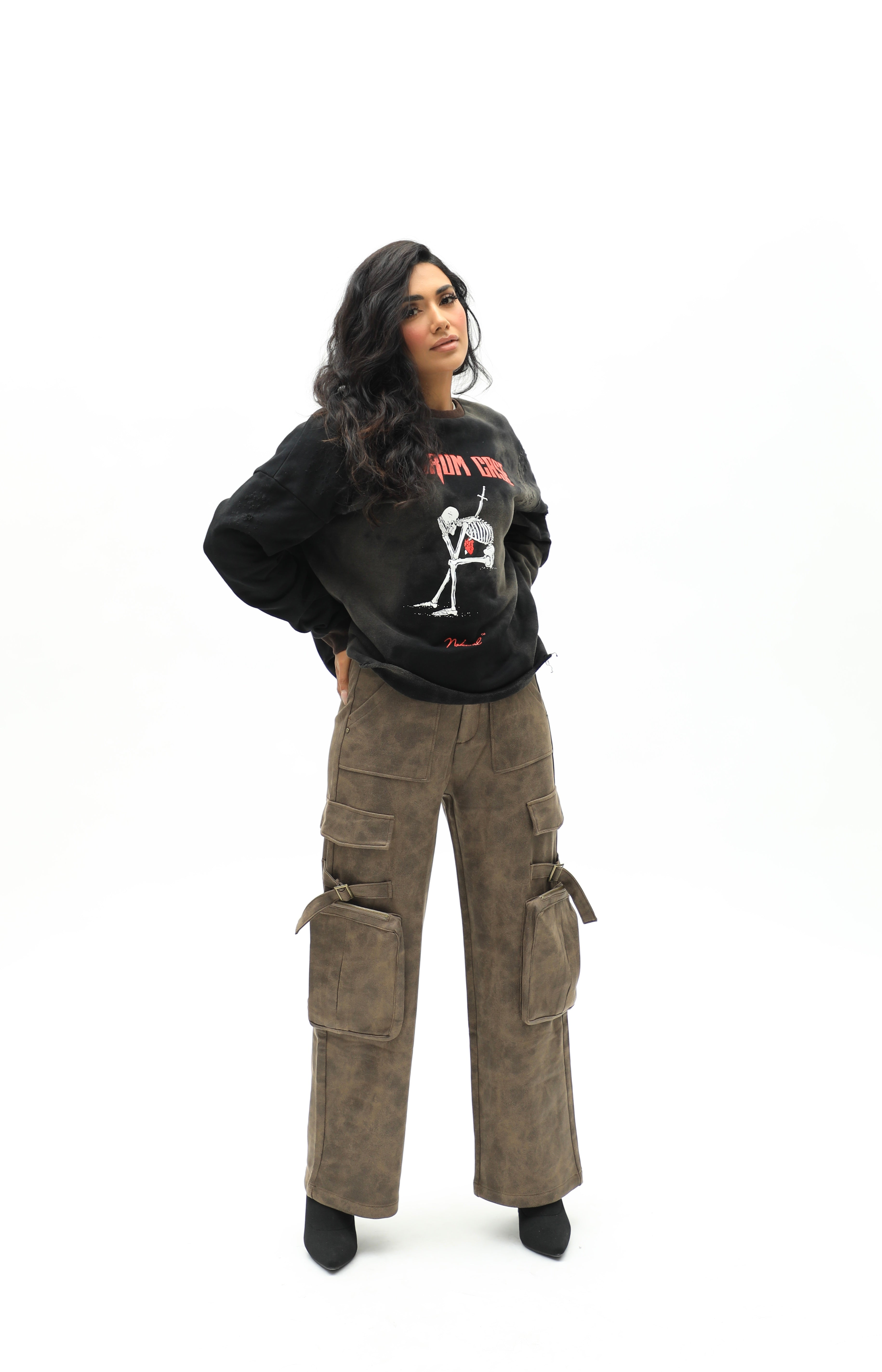 Unisex Baggy Multi Pocket Cargo Pants Brown