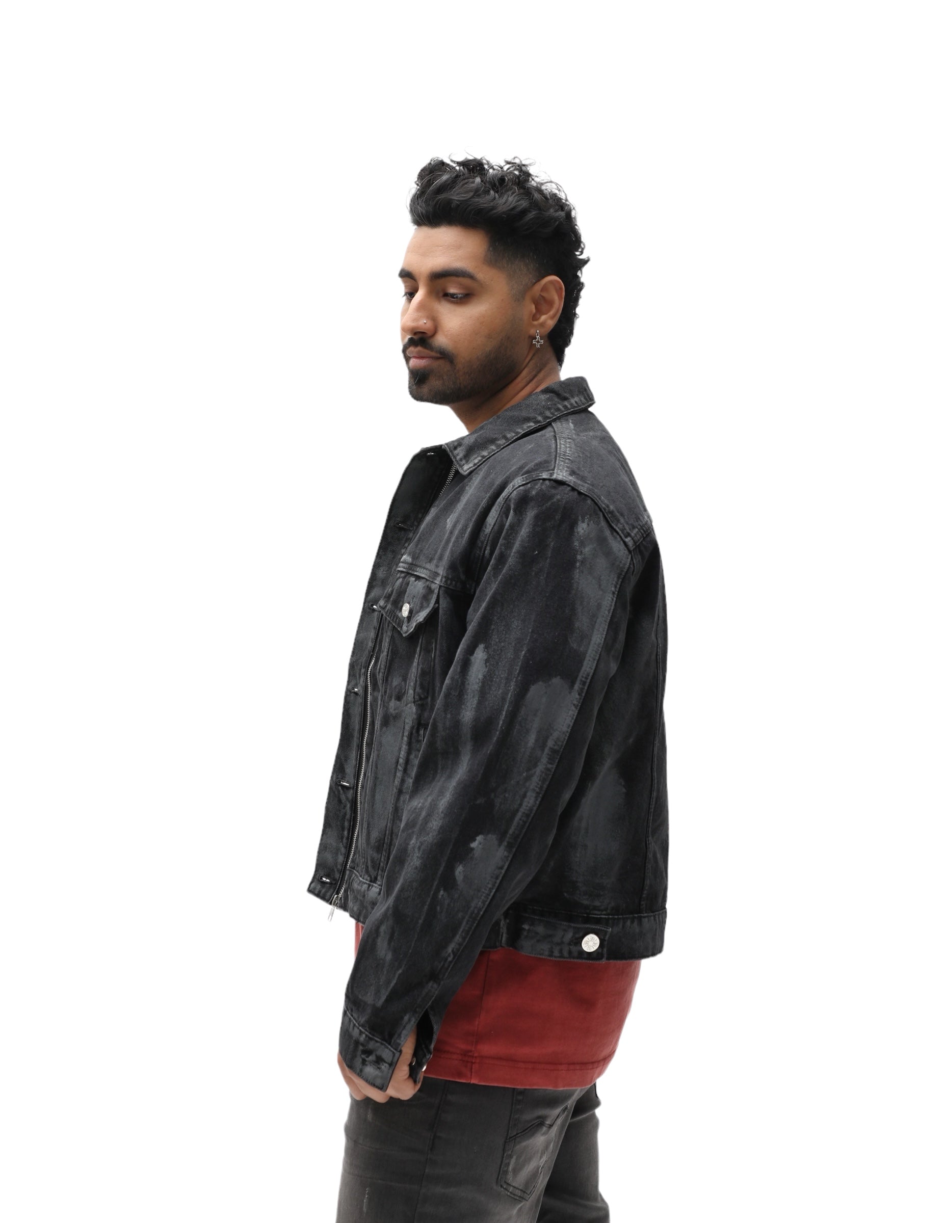 Padded Reconstructed Black  Denim Jacket