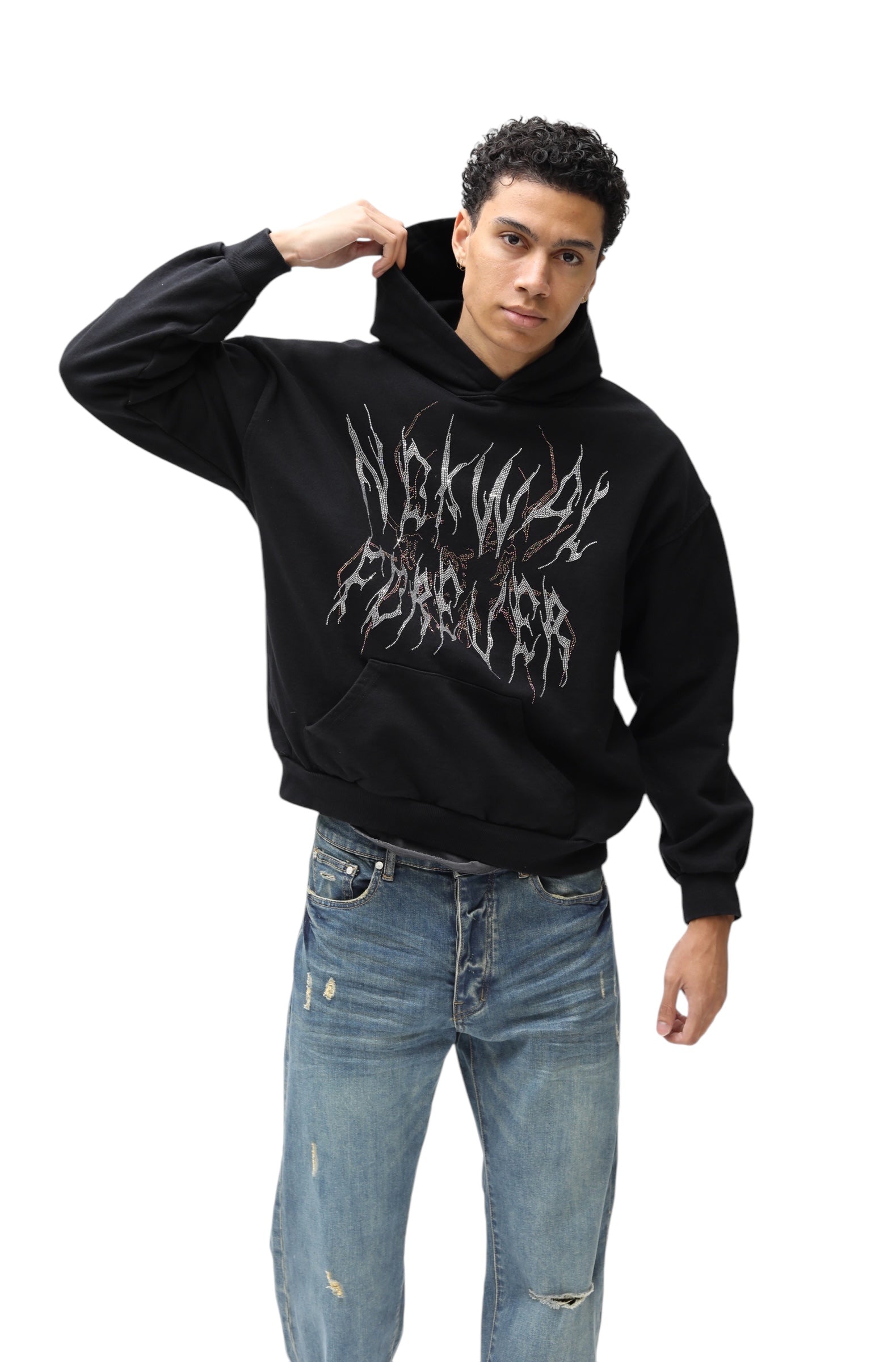 BLACK FOREVER 22 RHINESTONE OVERSIZED HOODIE