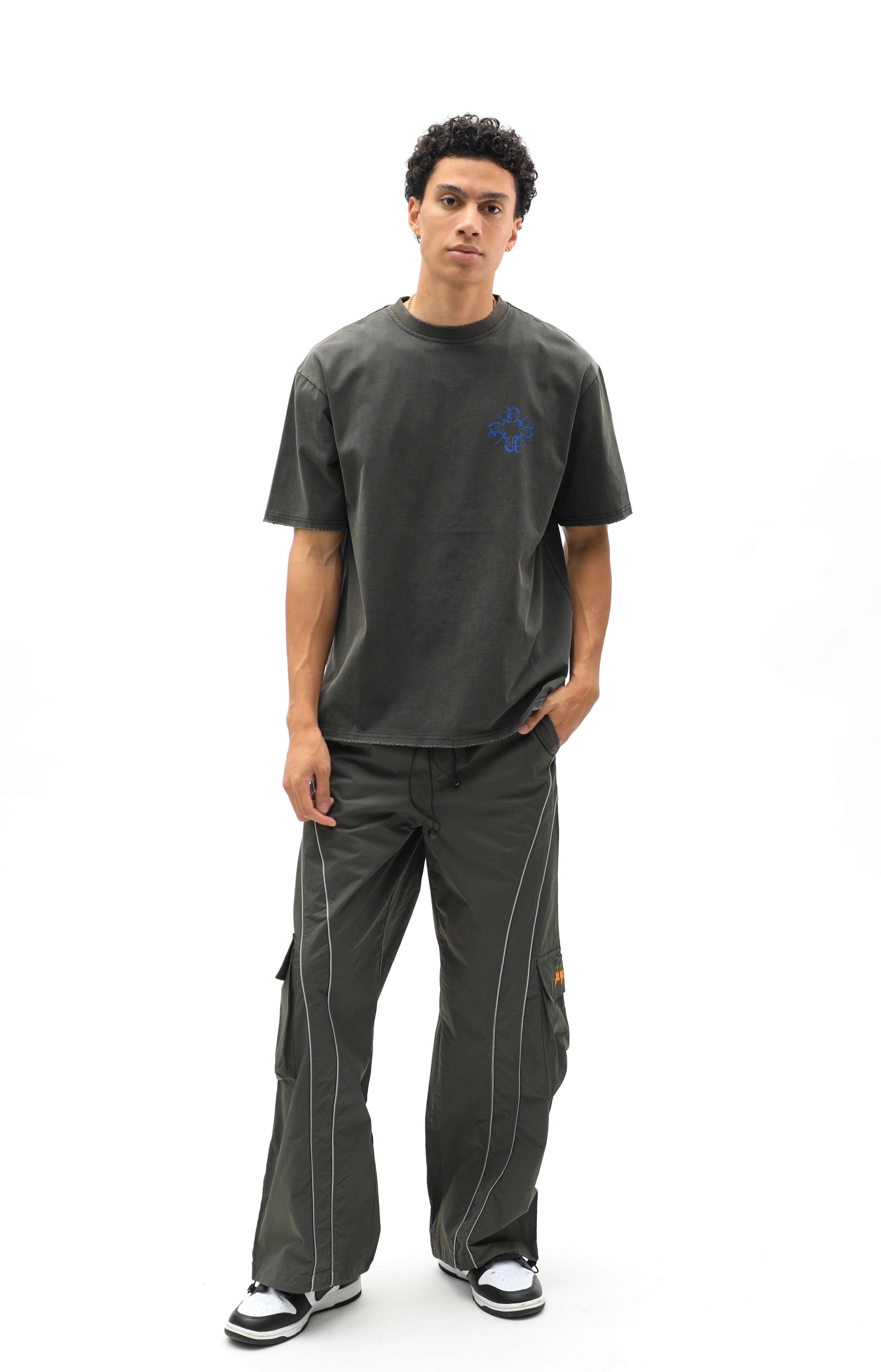 Grey Baggy Cargo Sports Track Pants