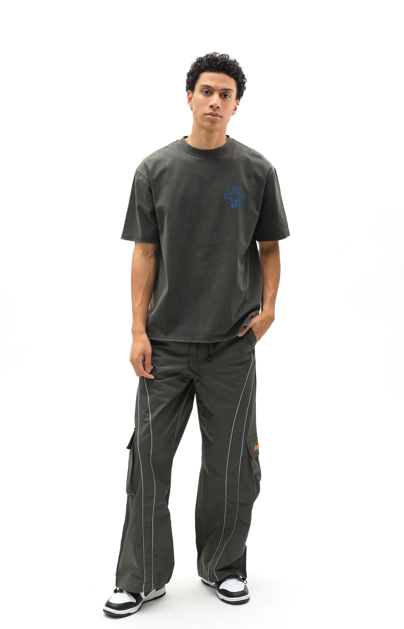 Grey Olive Baggy Cargo Sports Track Pants