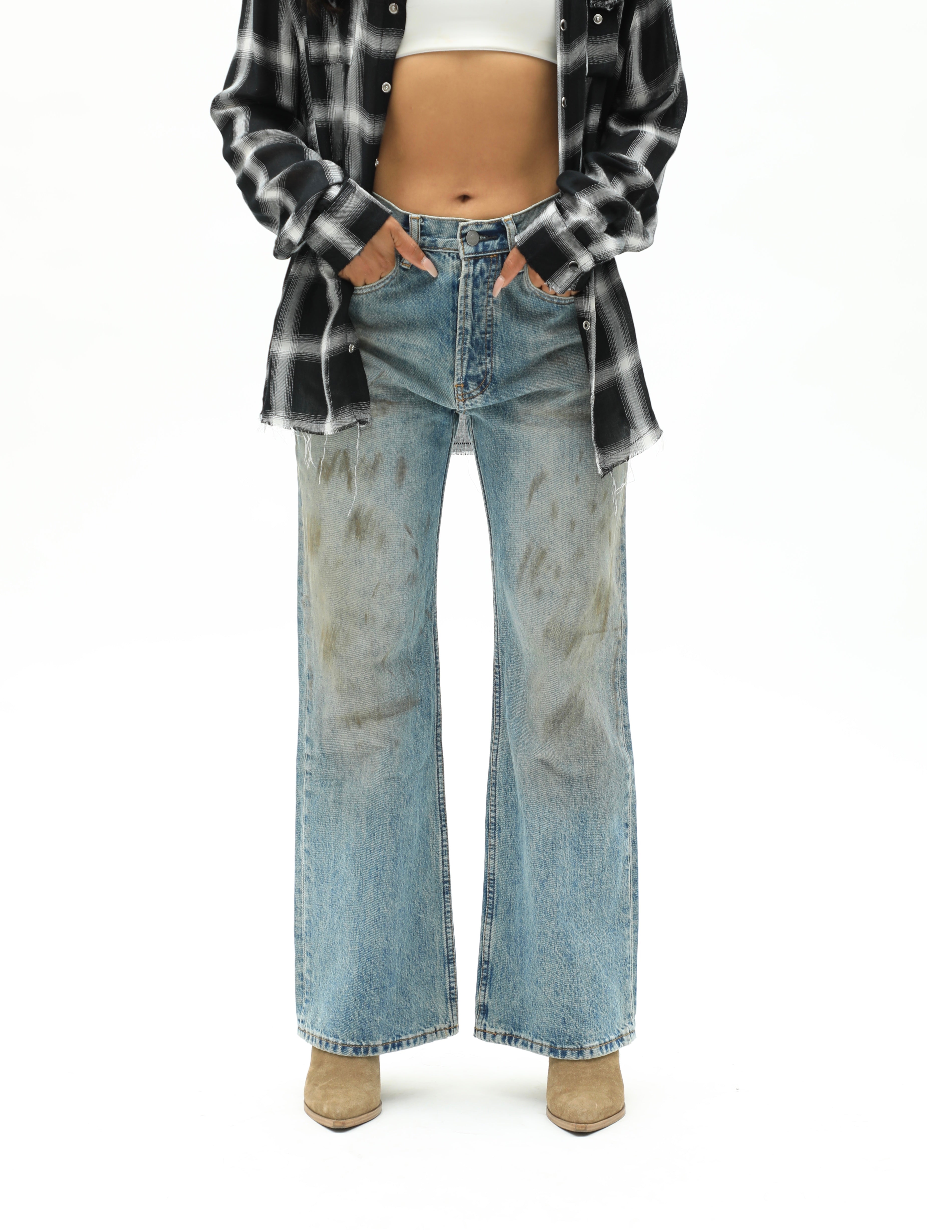 Unisex Dirty Mud Baggy Denim