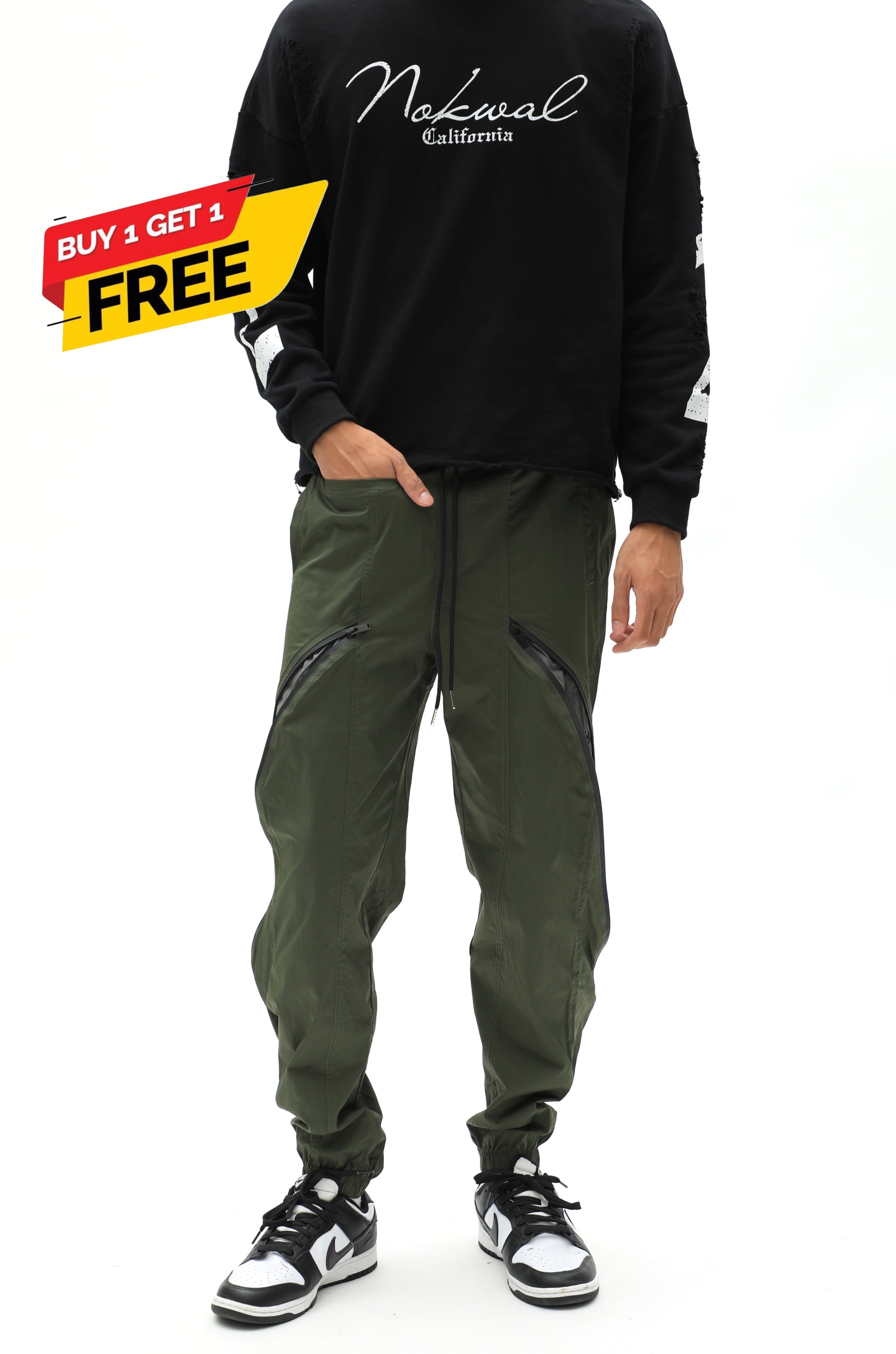 Olive Green Monogram Zipper Trackpants