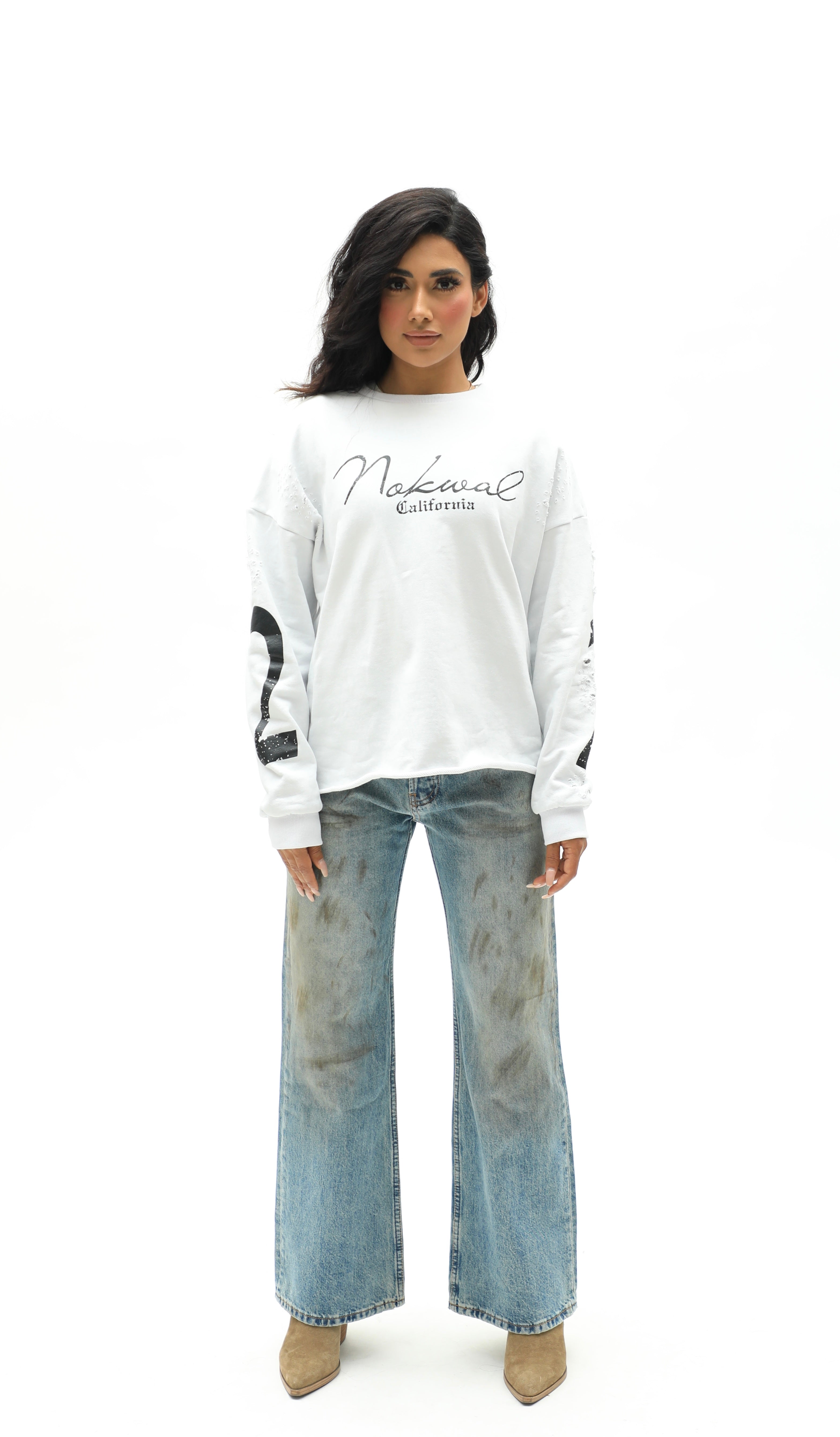 Distressed Crop 22 Signature Crew Neck