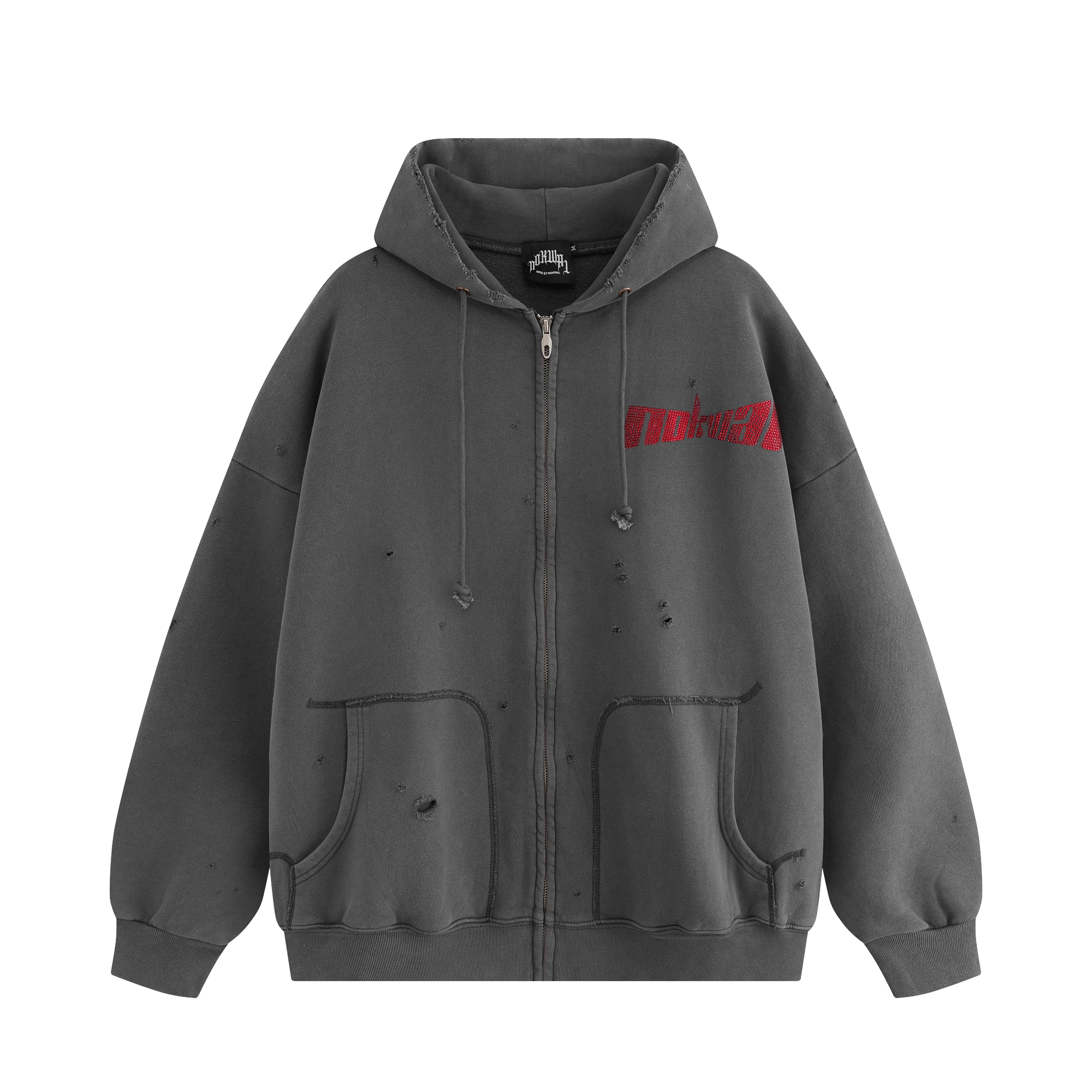 Distressed Zoom Zip Up Oversized Hoodie