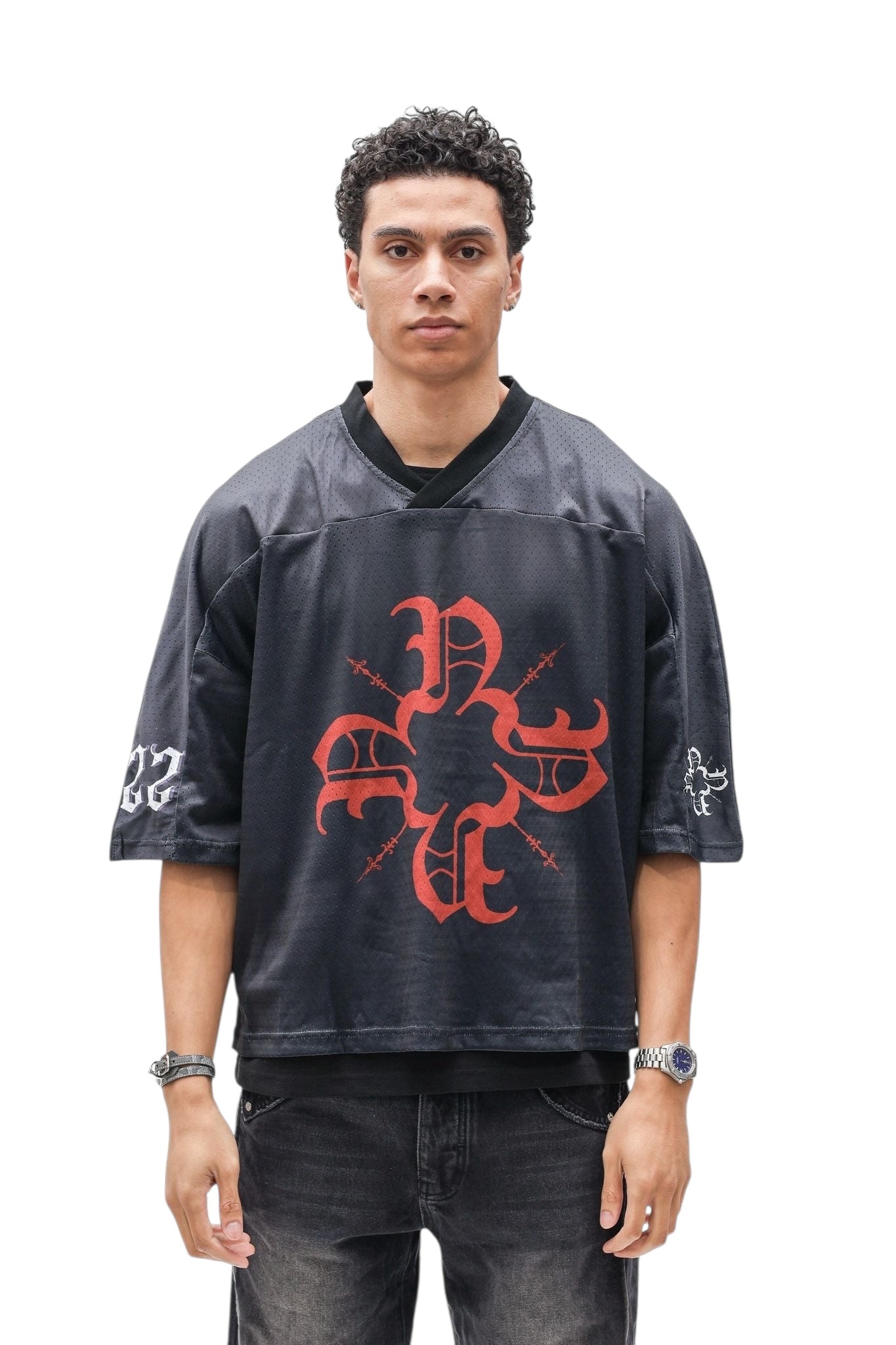 Monogram Black Mesh Cropped Jersey
