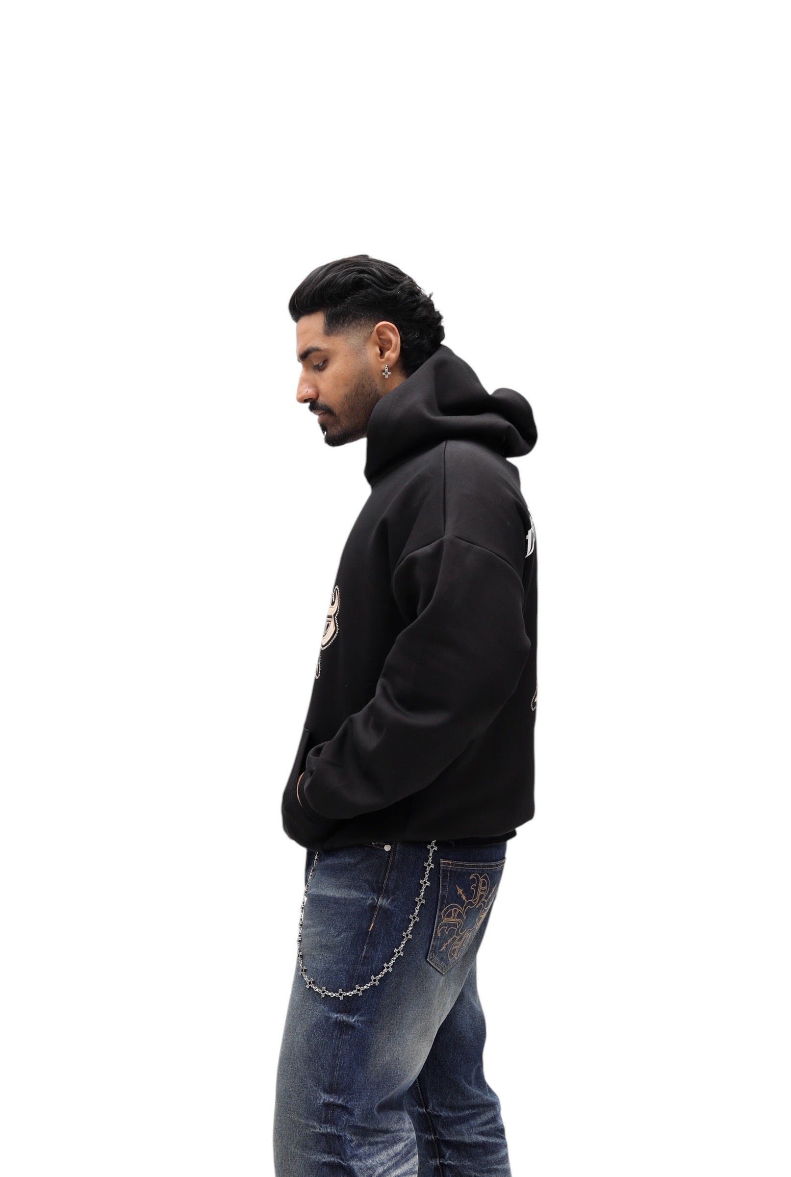 Oversize Monogram Patch Hoodie - Black