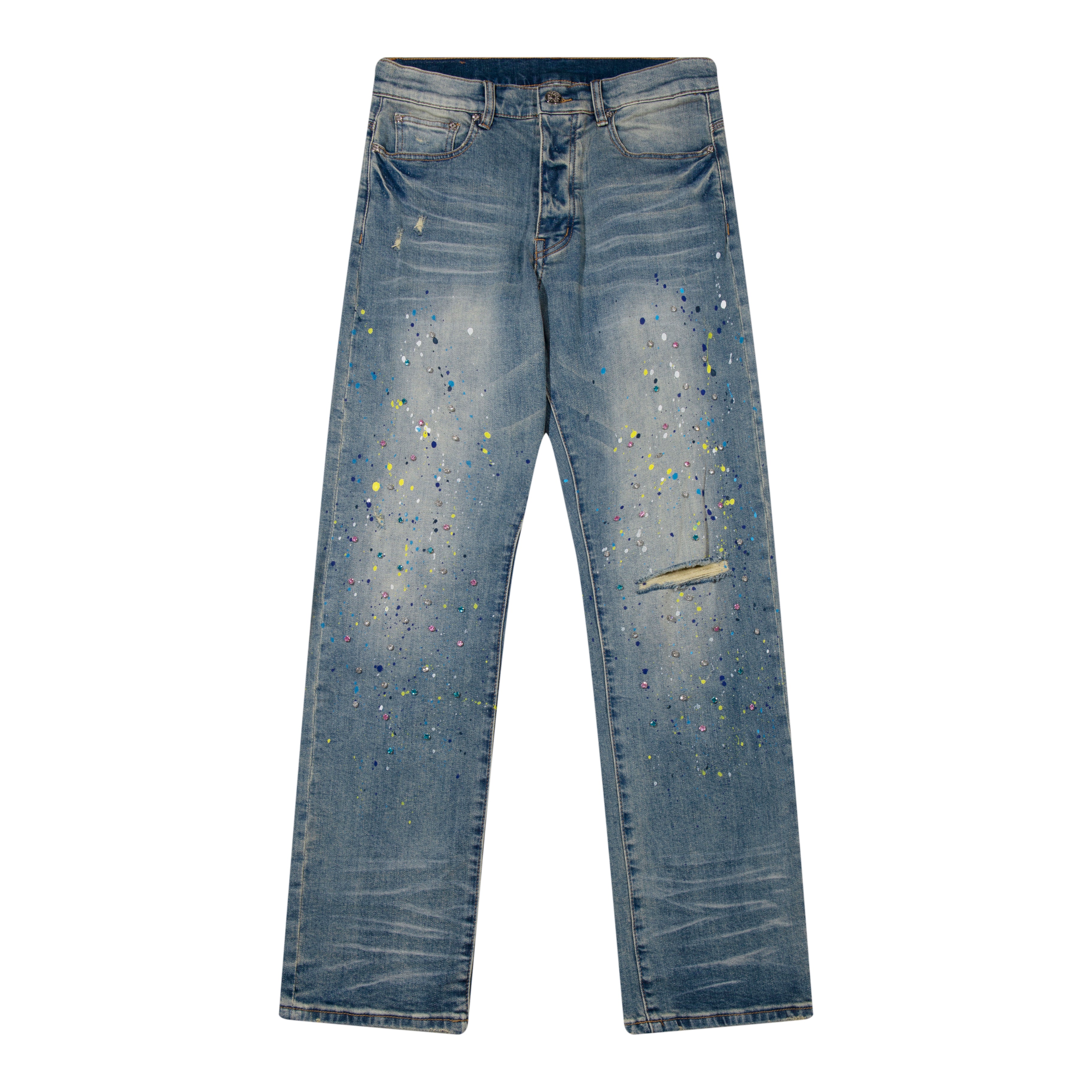 Diamond Stud Straight Leg Blue Denim