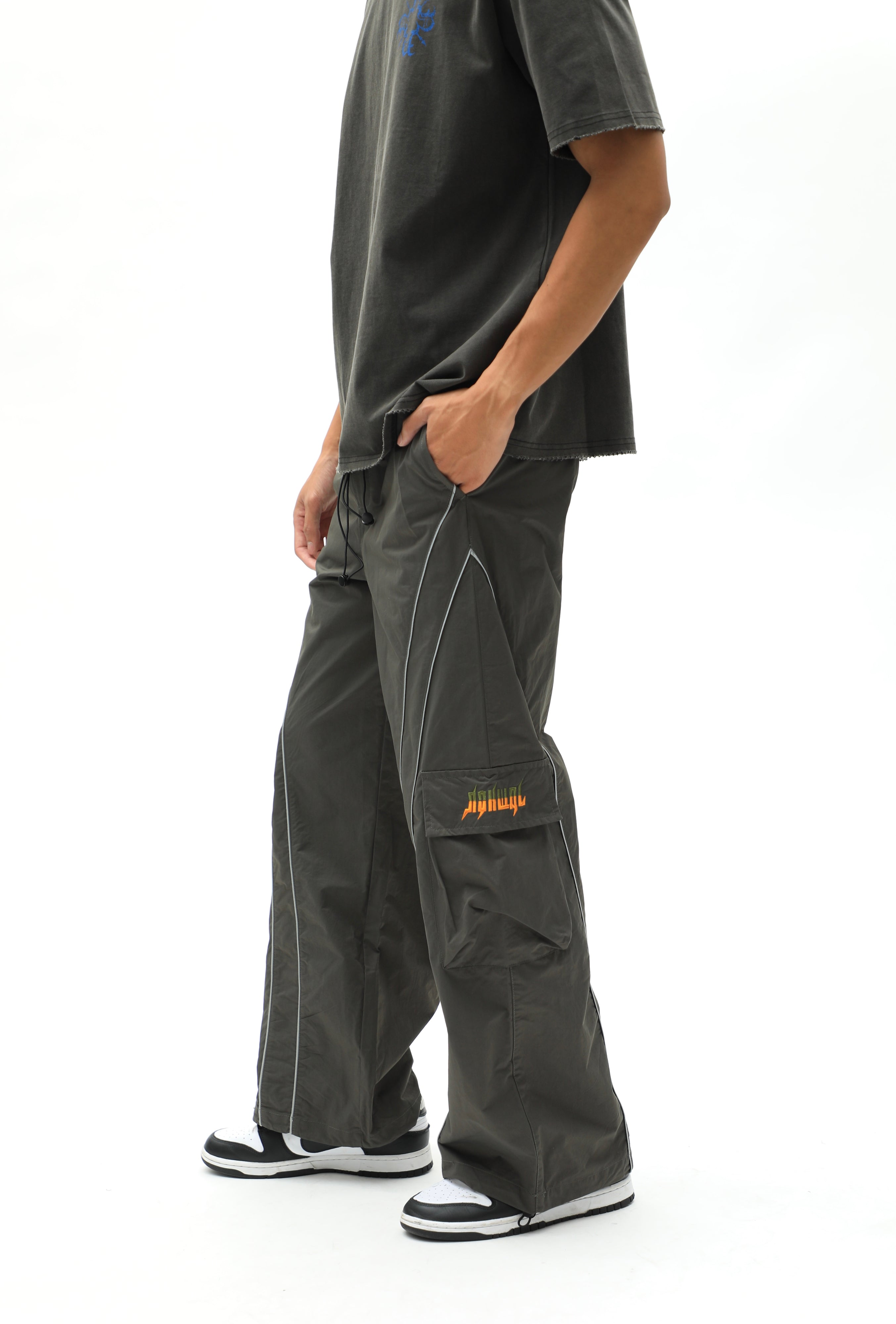 Grey Baggy Cargo Sports Track Pants