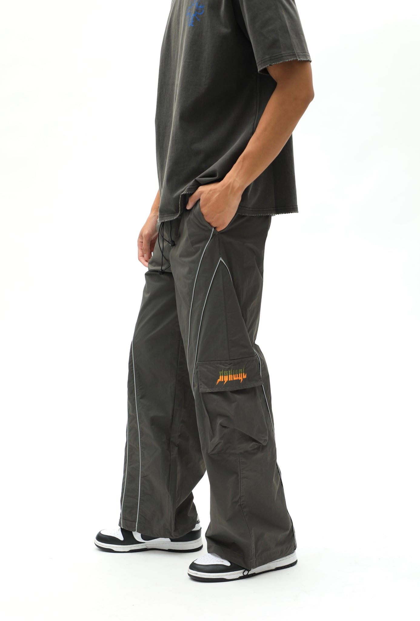 Grey Olive Baggy Cargo Sports Track Pants