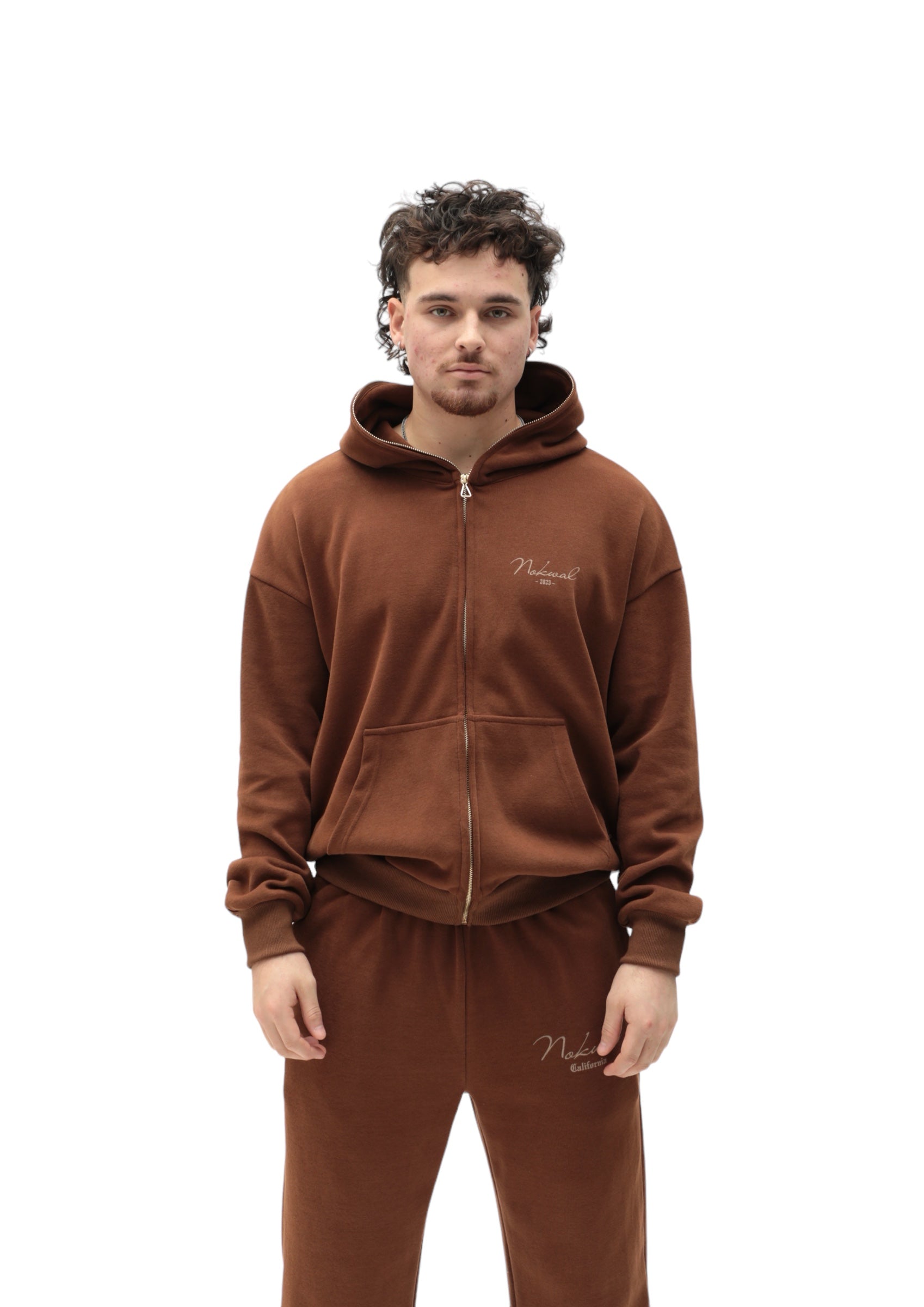 Full Zip Brown Essential Signature Hoodie