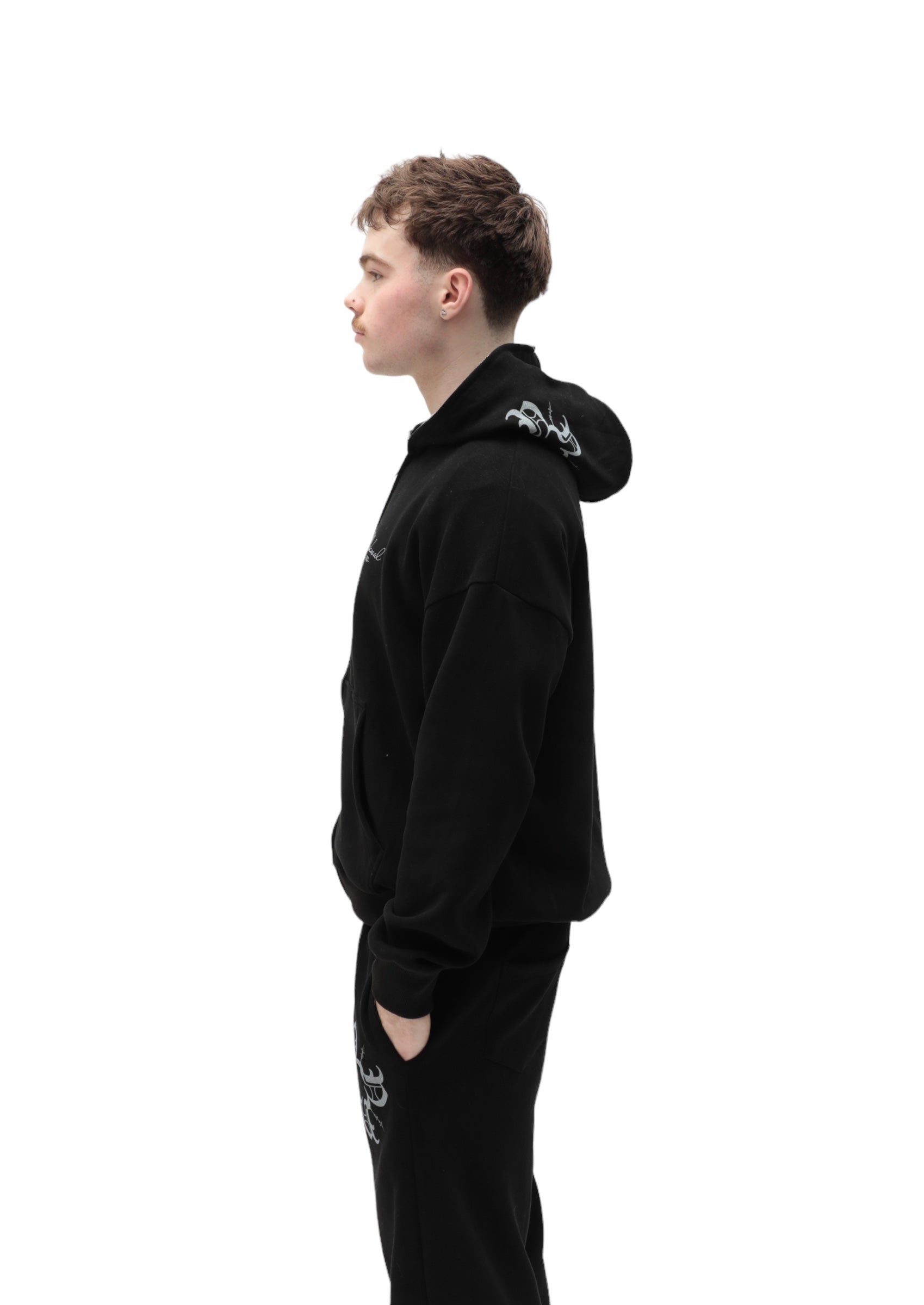 Monogram Full Zip Up Hoodie Black