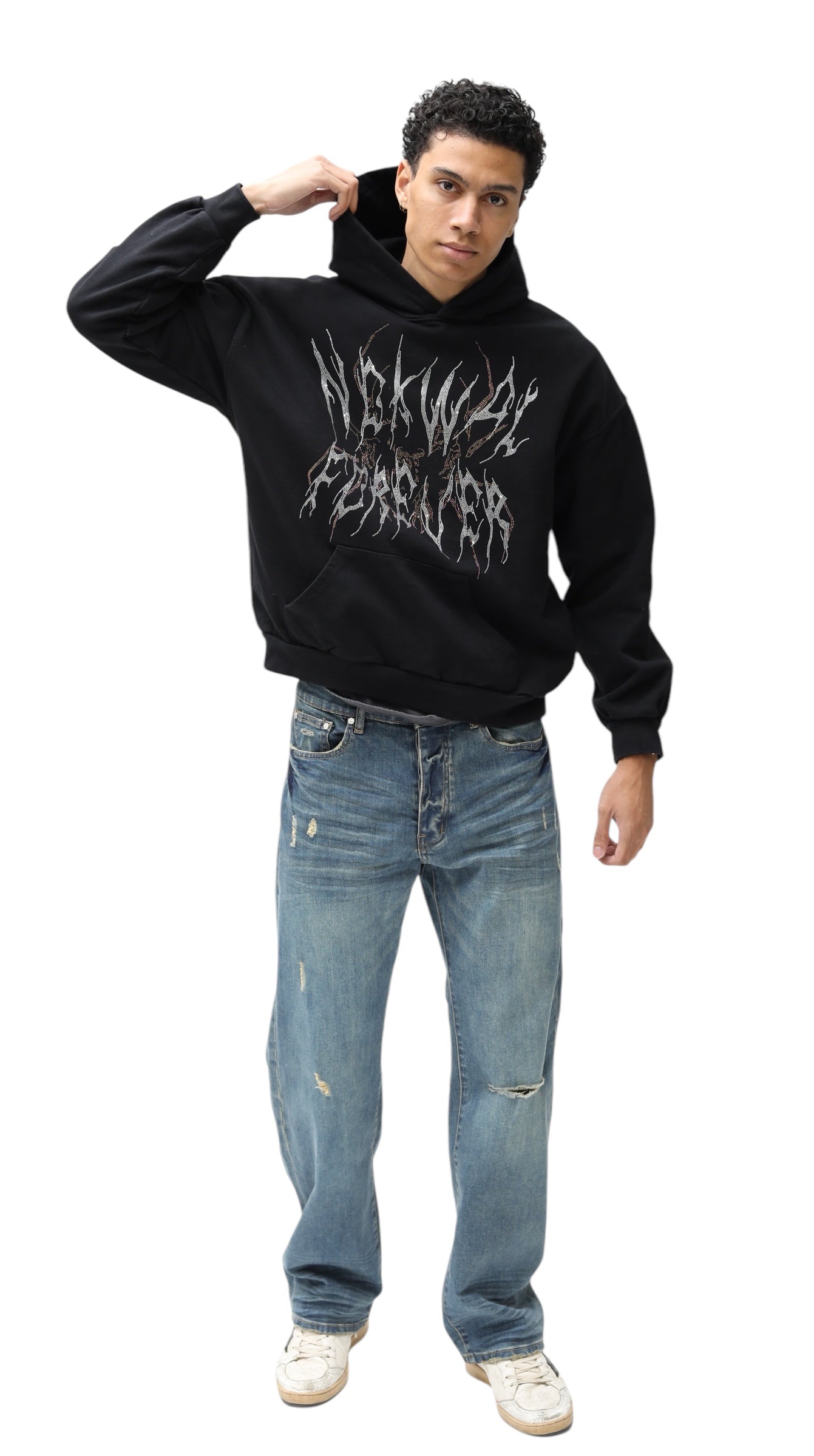 BLACK FOREVER 22 RHINESTONE OVERSIZED HOODIE