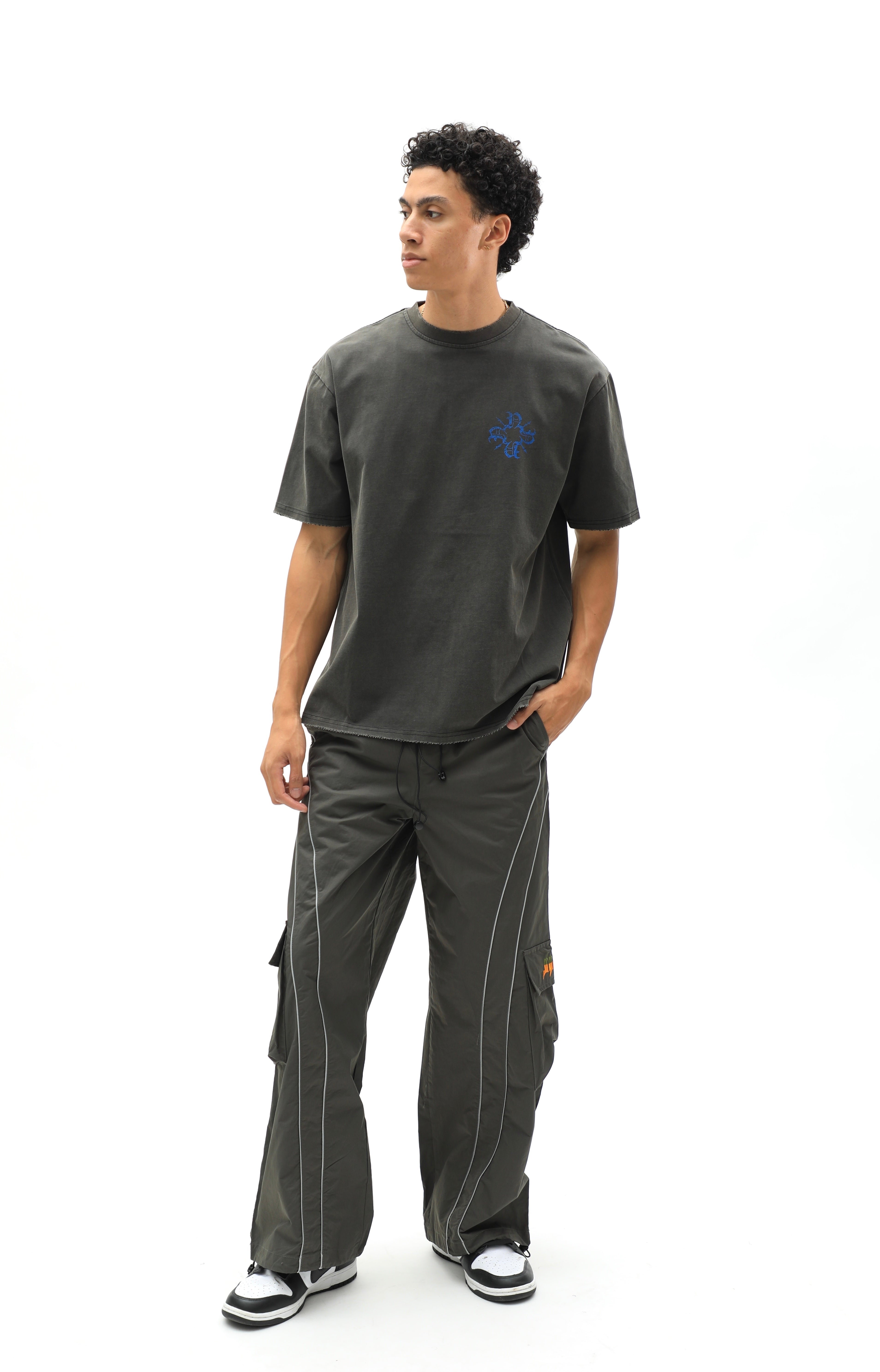 Grey Baggy Cargo Sports Track Pants