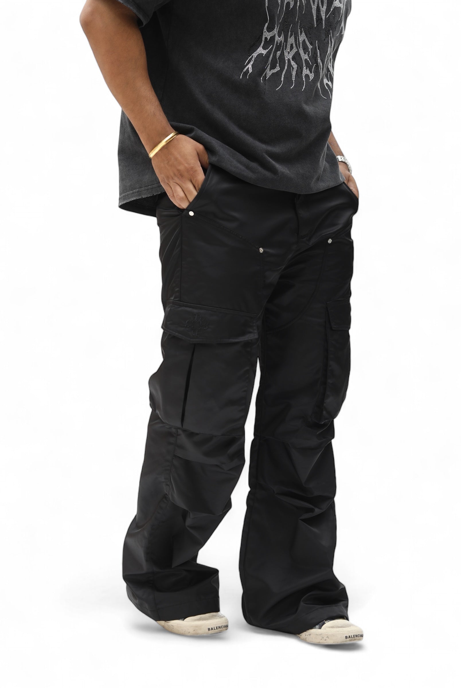 Black Cargo Flare Pants