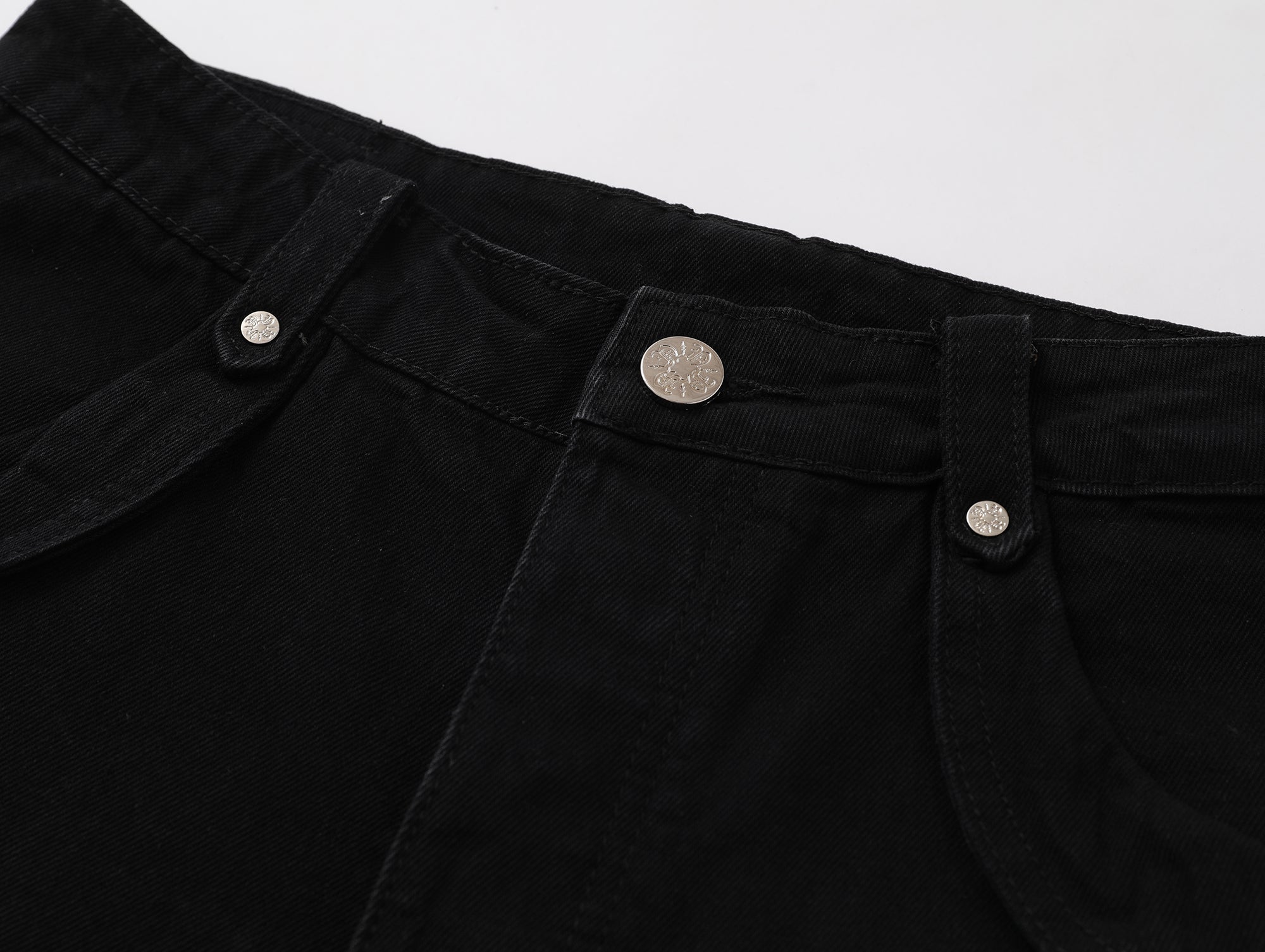 Black Double Paneled Baggy Flare Denim