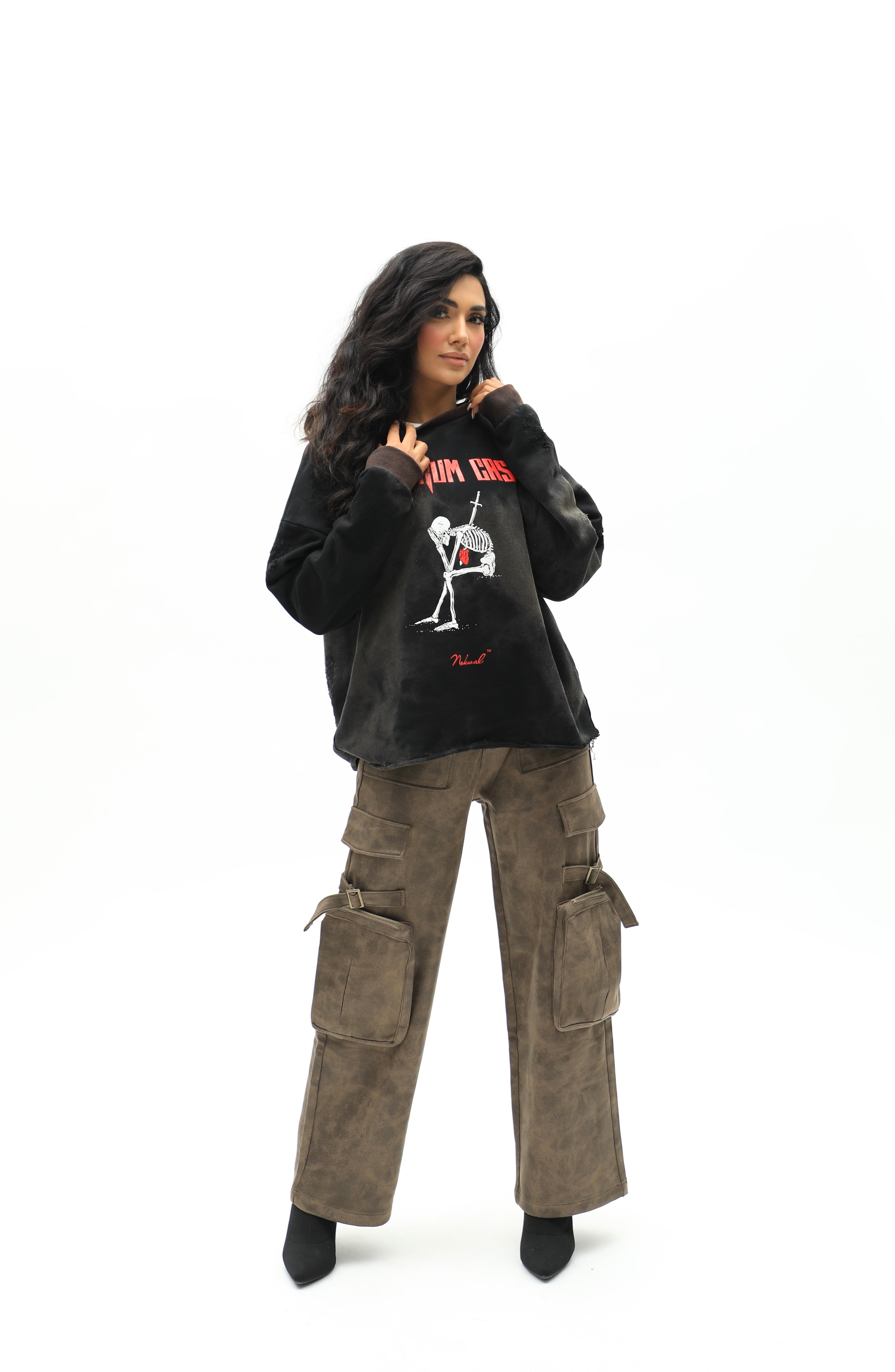 Unisex Baggy Multi Pocket Cargo Pants Brown