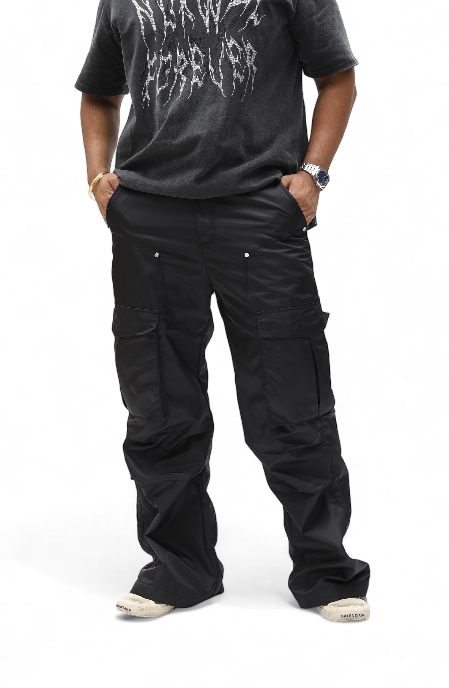 Black Cargo Flare Pants