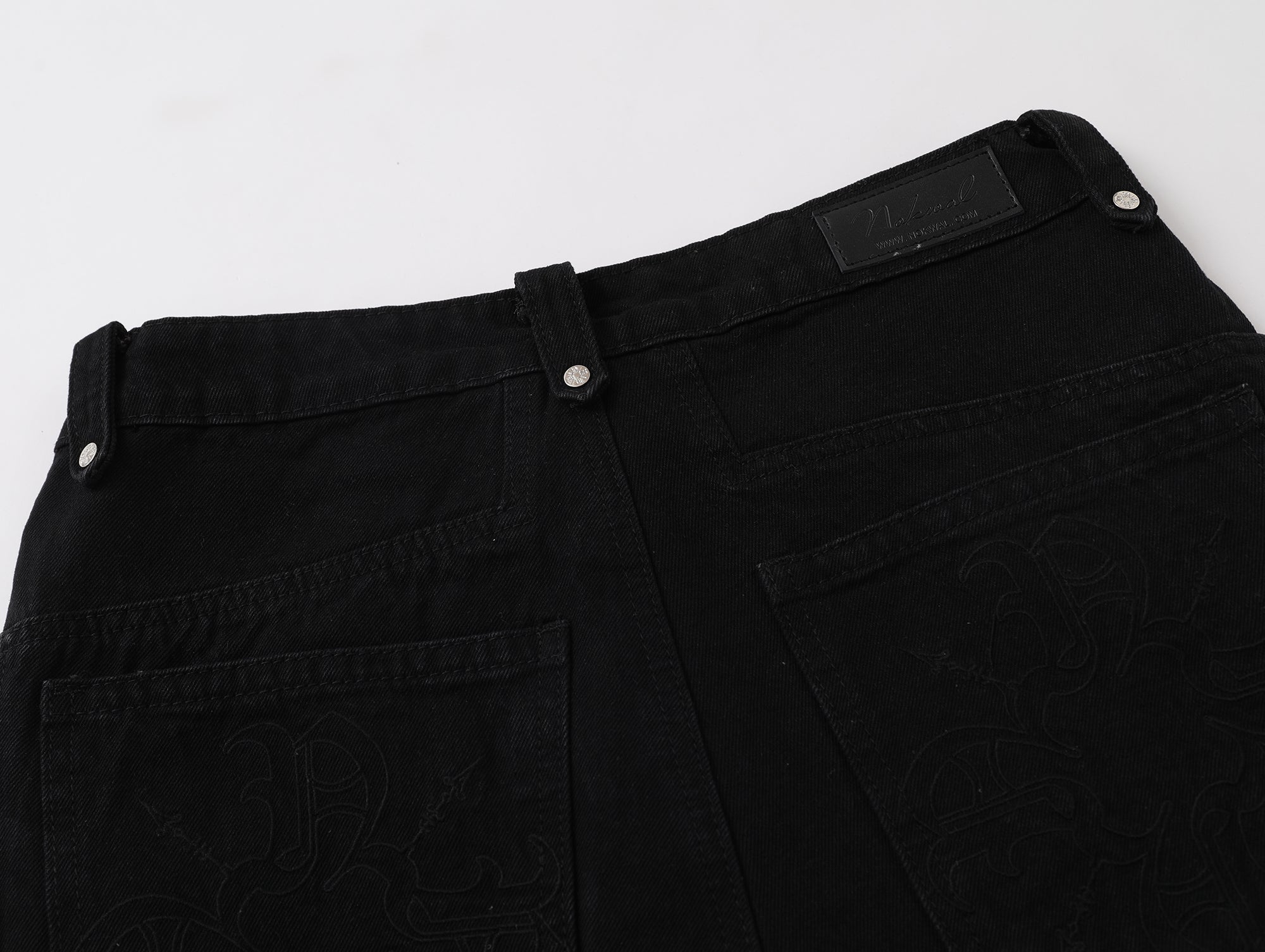 Black Double Paneled Baggy Flare Denim