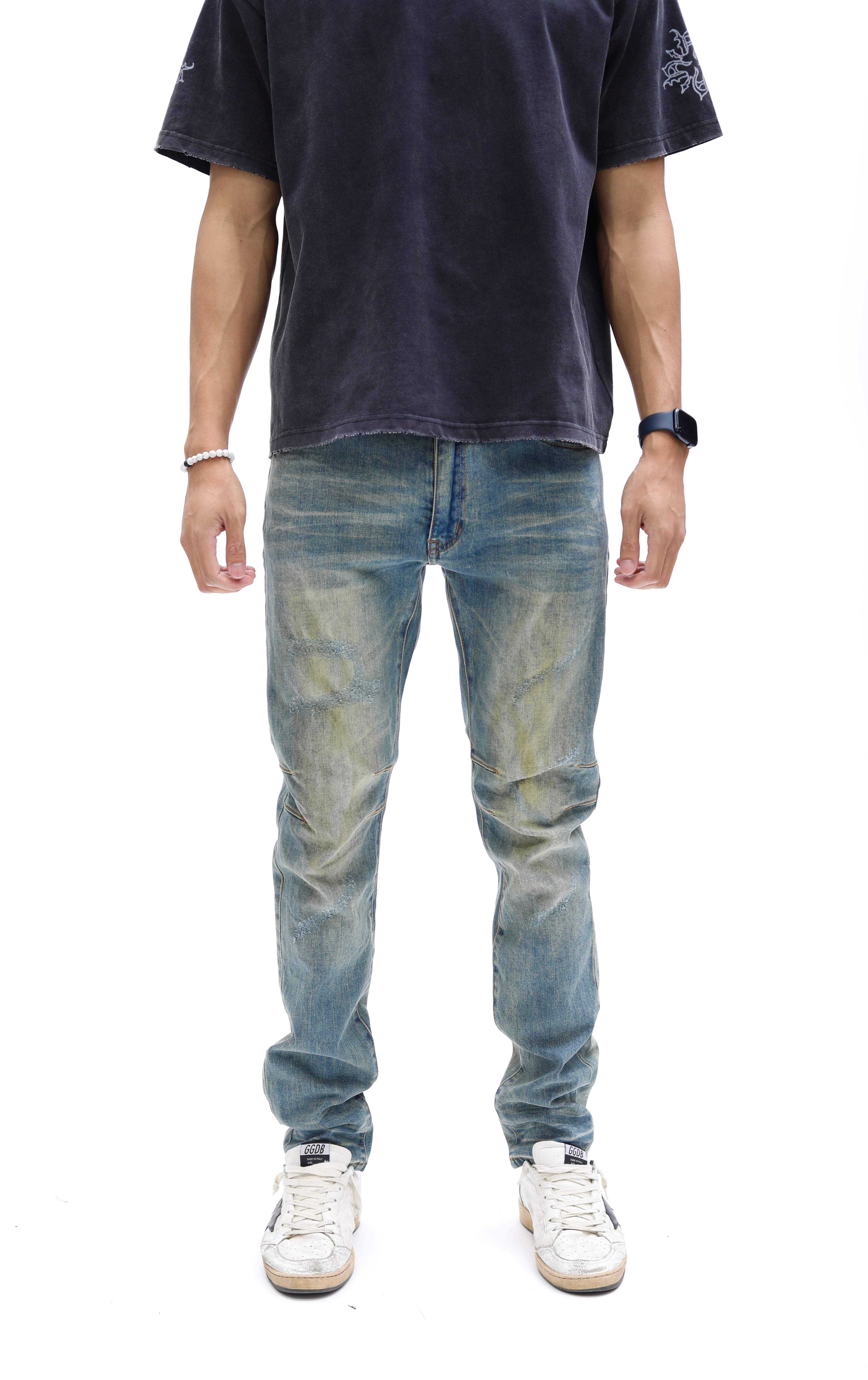 Faded Dirty Indigo Blue Denim