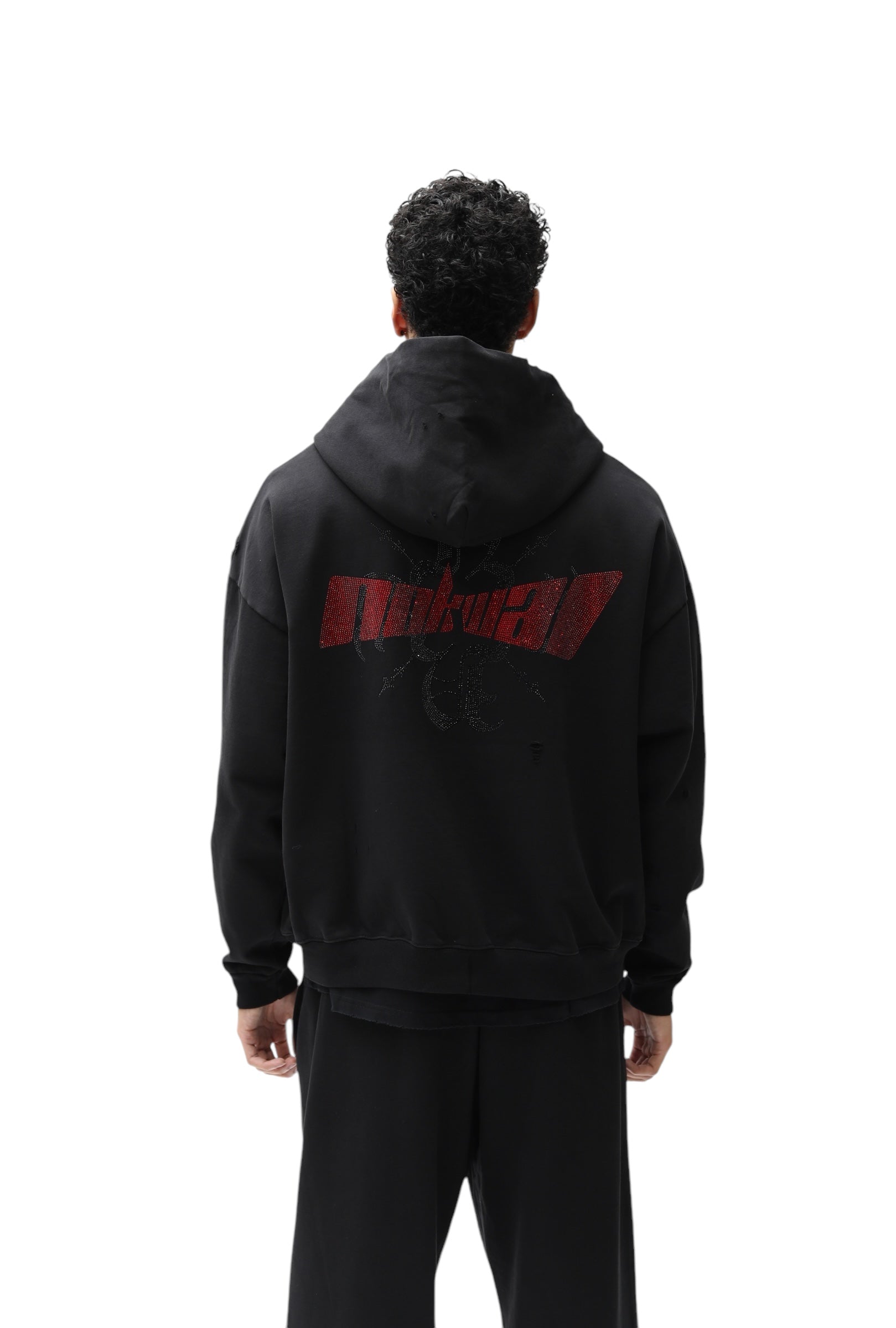 Black Distressed Zoom Zip Up Oversized Hoodie