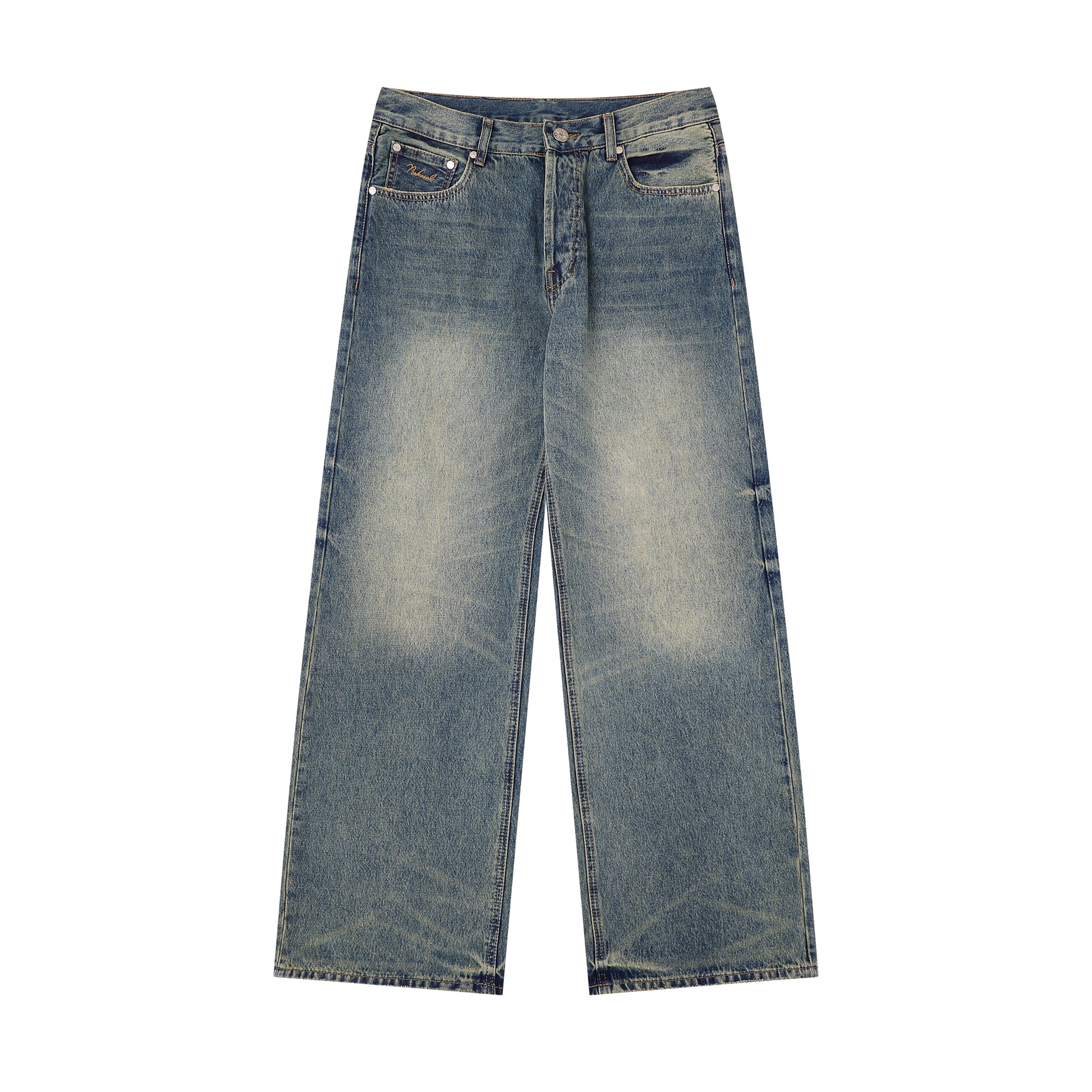 Blue Stone Washed Straight Leg Denim