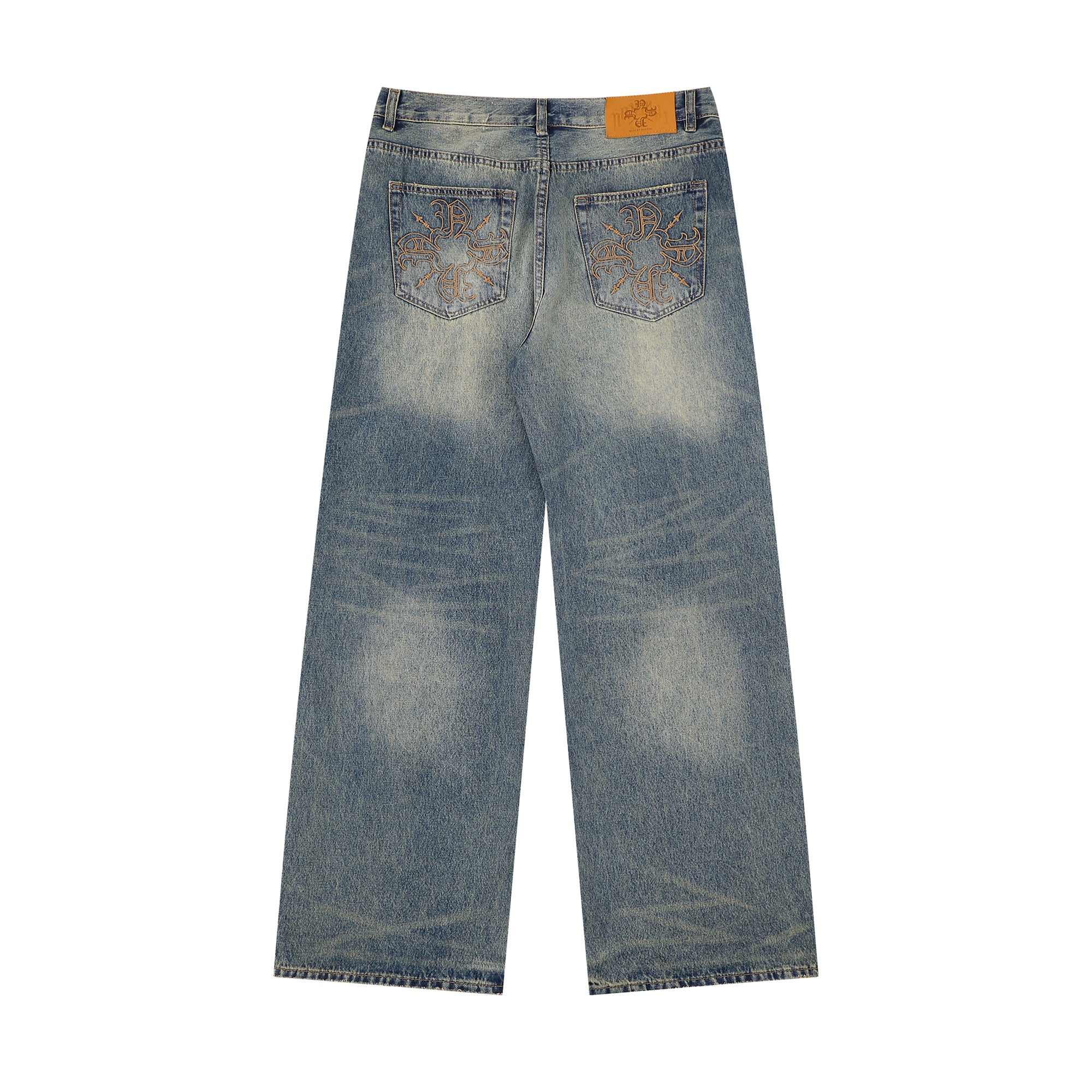 Blue Stone Washed Straight Leg Denim