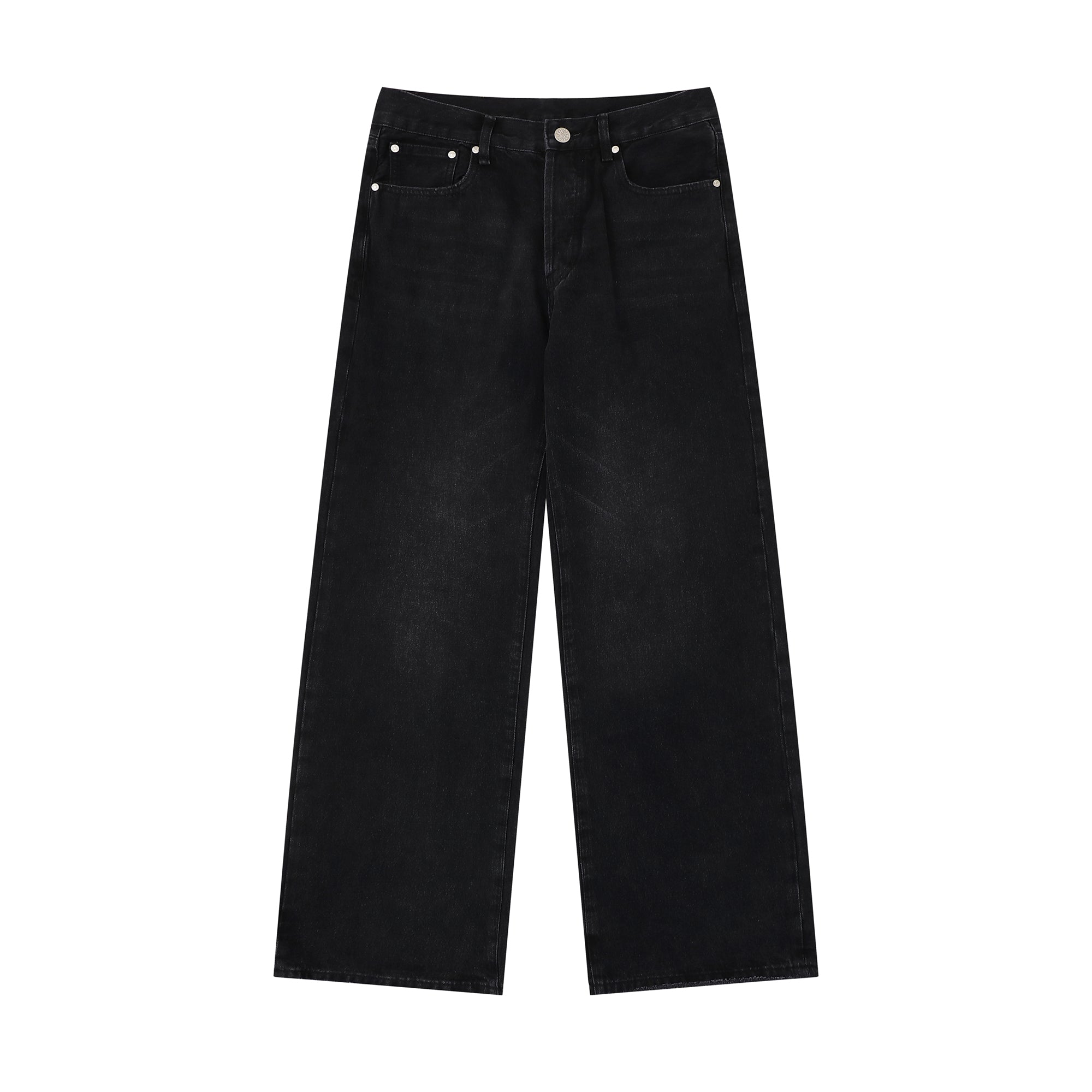 Black Stone Washed Straight Leg Denim