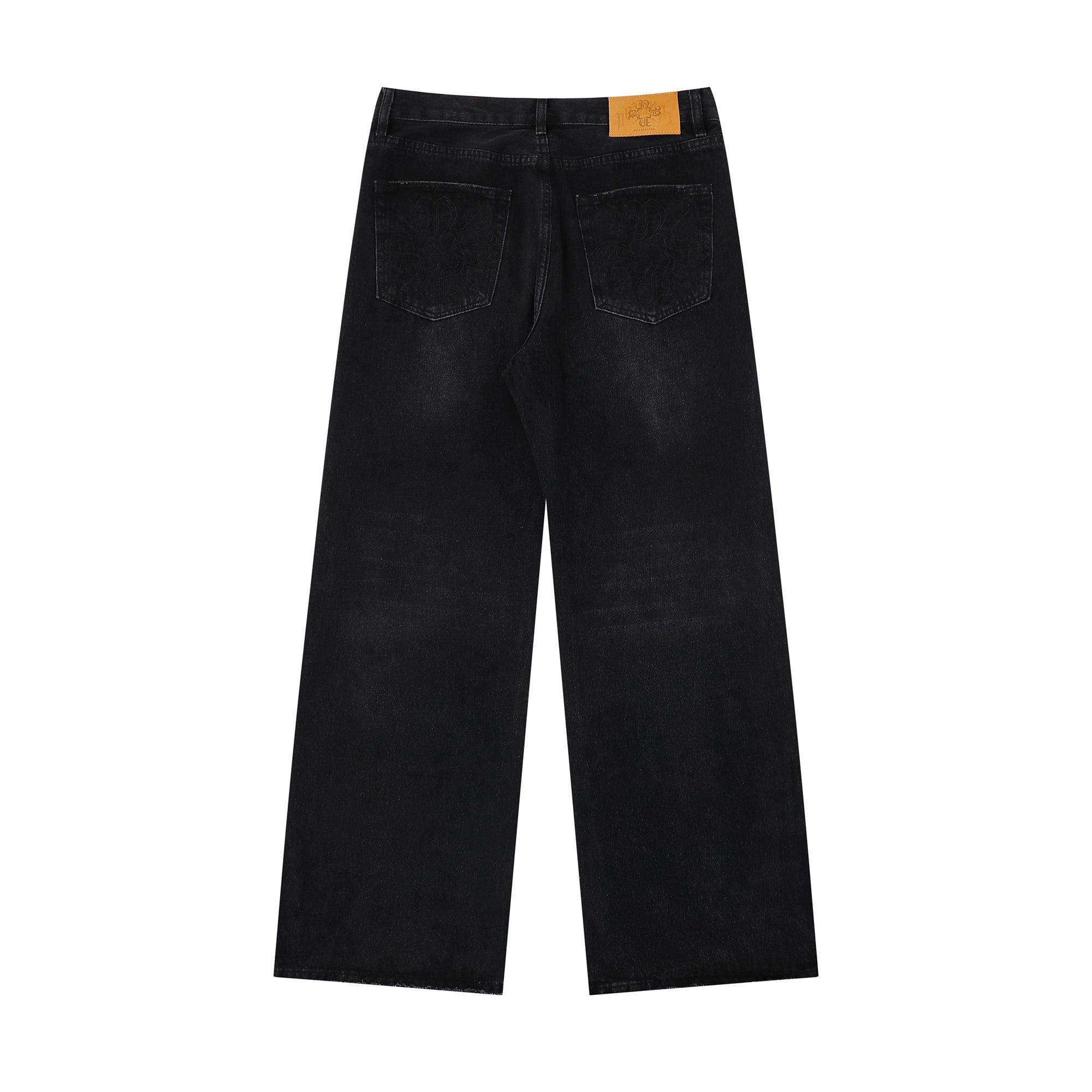 Black Stone Washed Straight Leg Denim