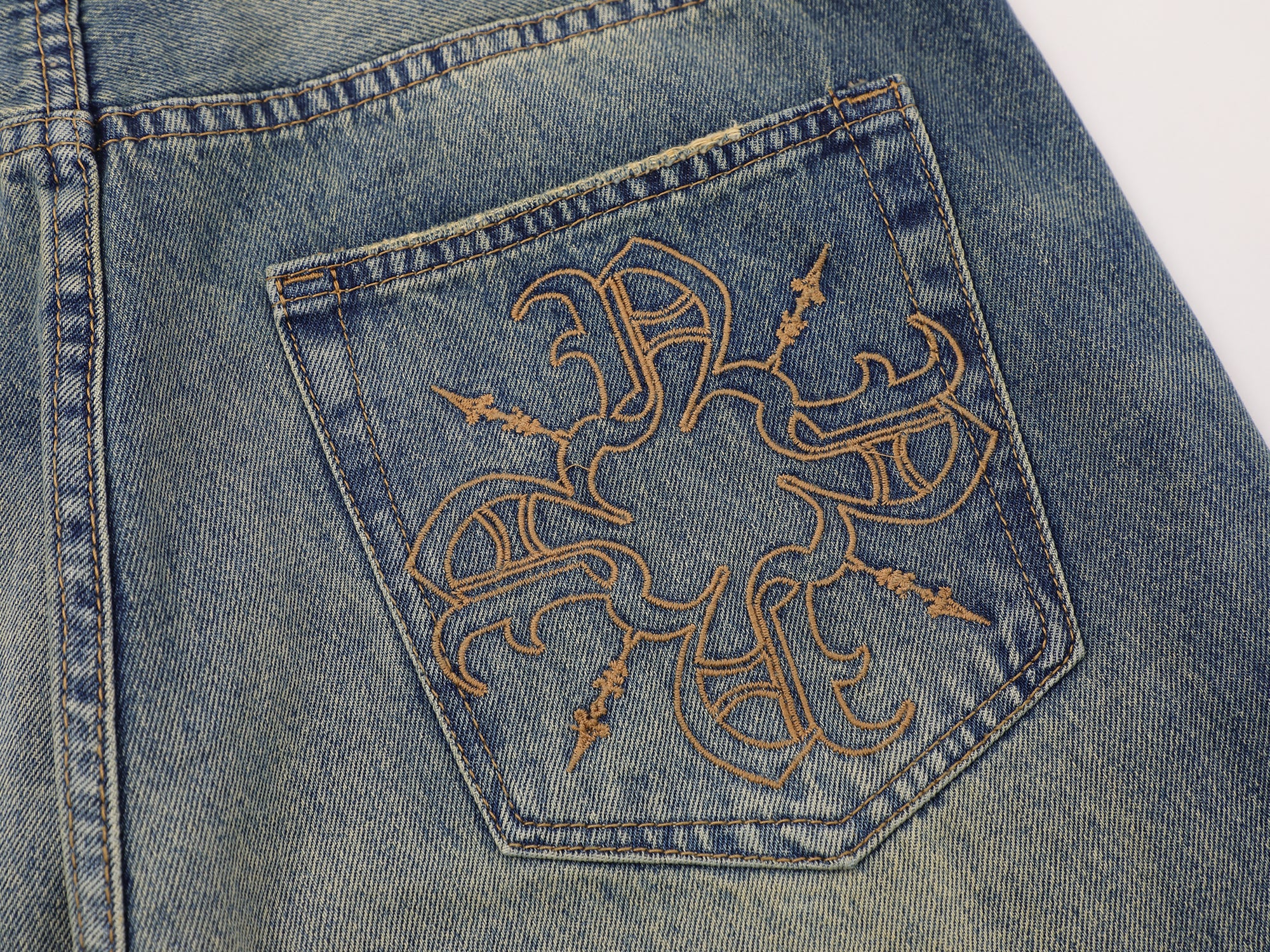 Blue Stone Washed Straight Leg Denim