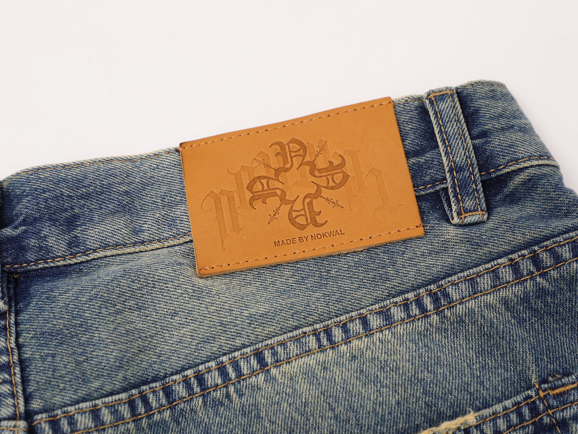 Blue Stone Washed Straight Leg Denim