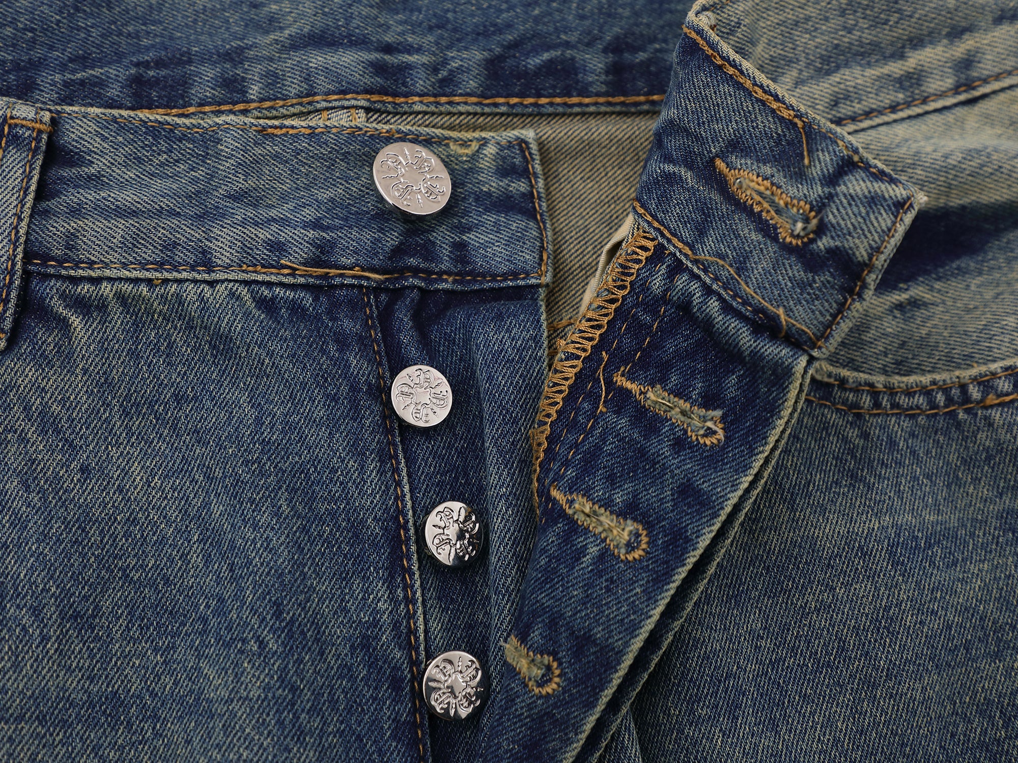 Blue Stone Washed Straight Leg Denim