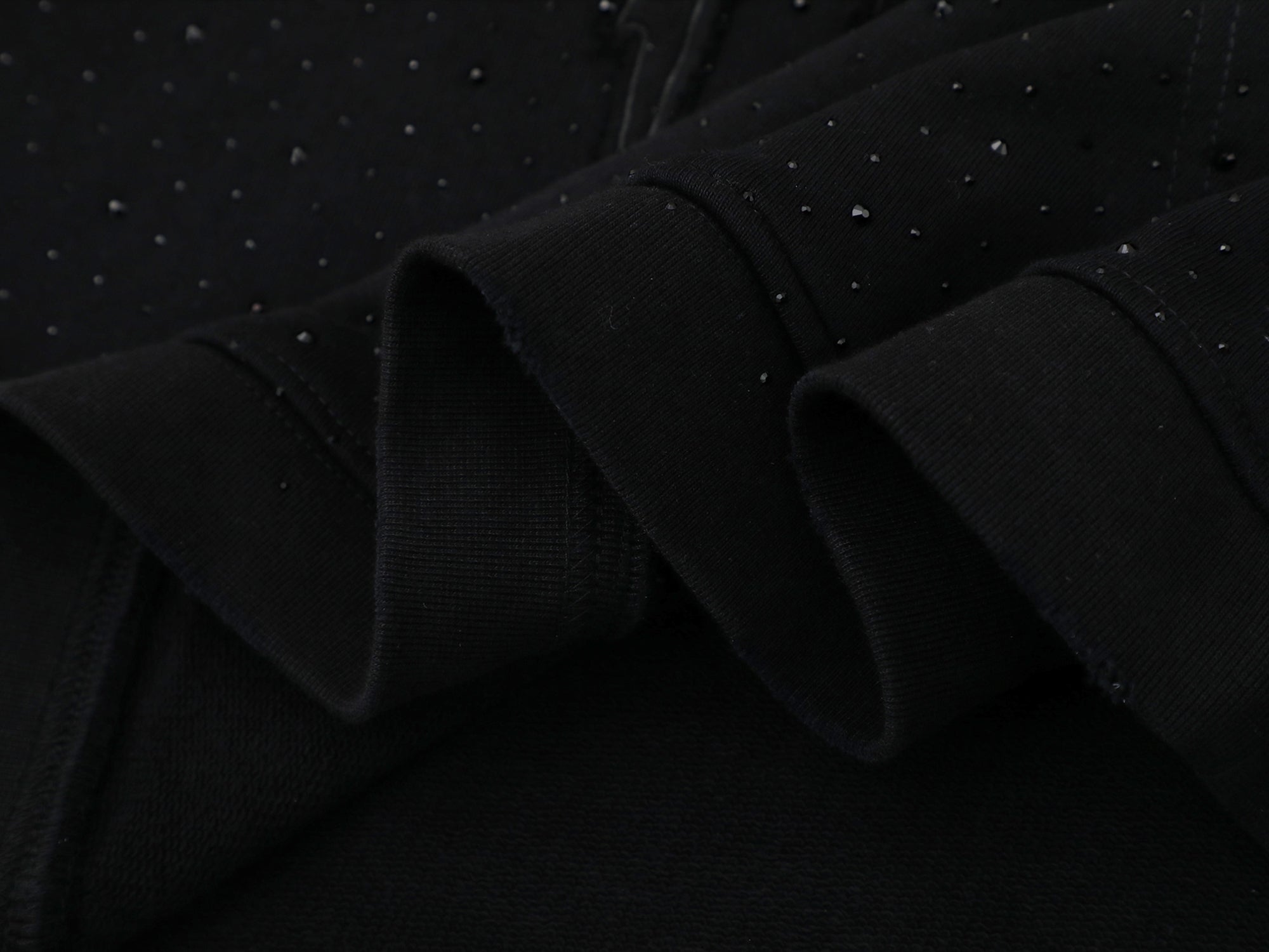 Cropped Rhinestone Drill Hoodie - Black