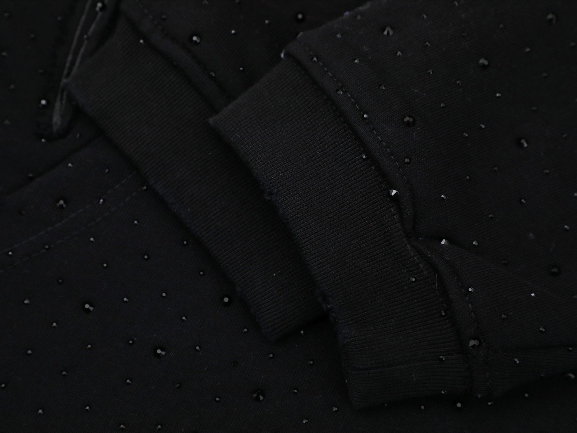 Cropped Rhinestone Drill Hoodie - Black