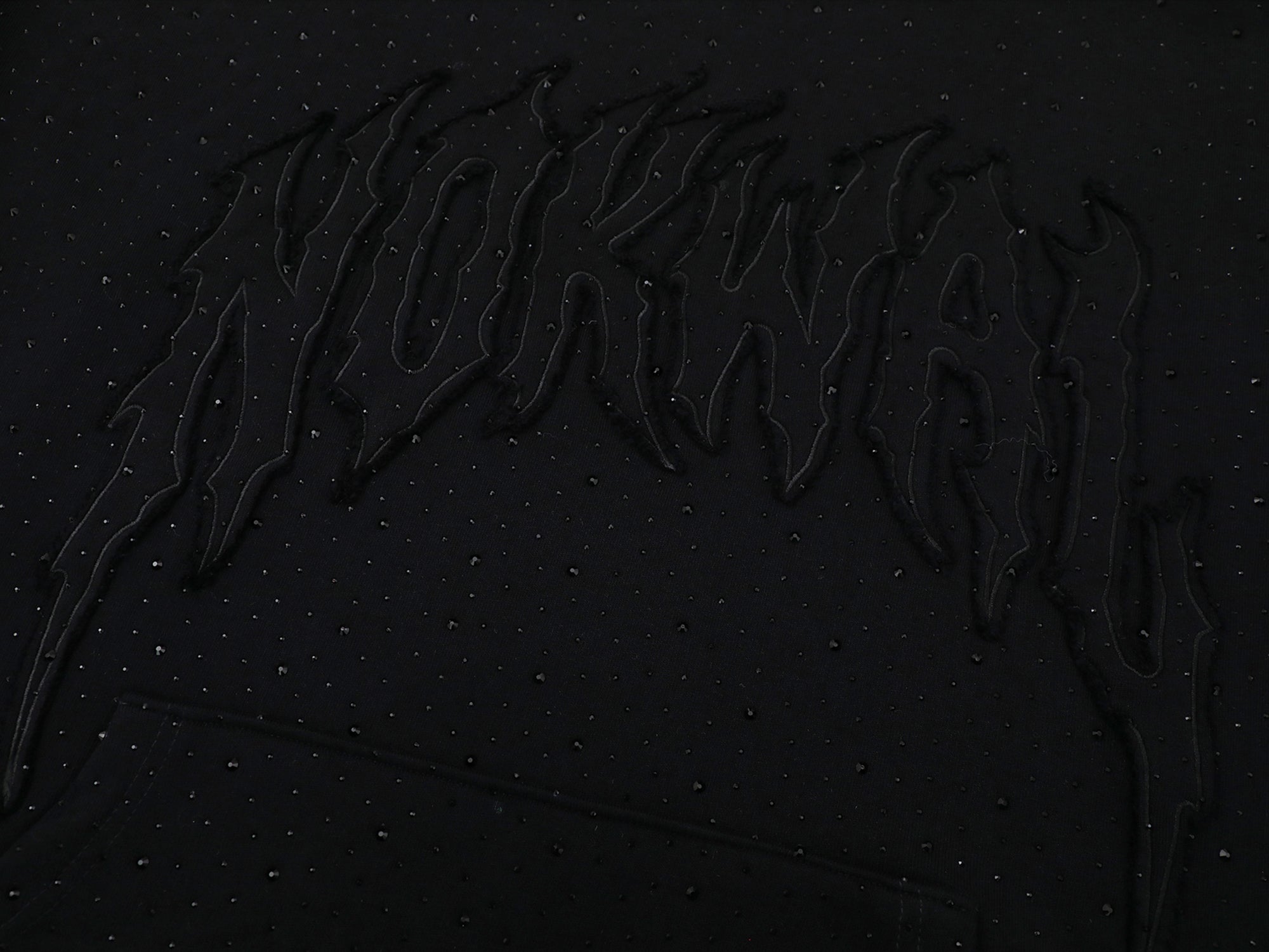 Cropped Rhinestone Drill Hoodie - Black