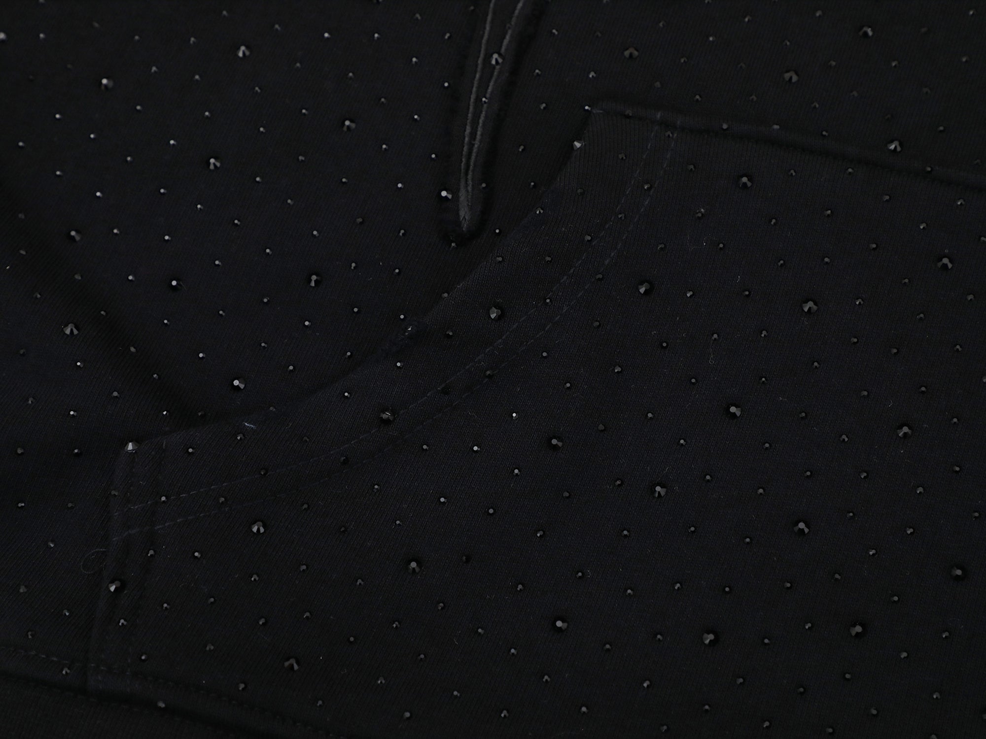 Cropped Rhinestone Drill Hoodie - Black
