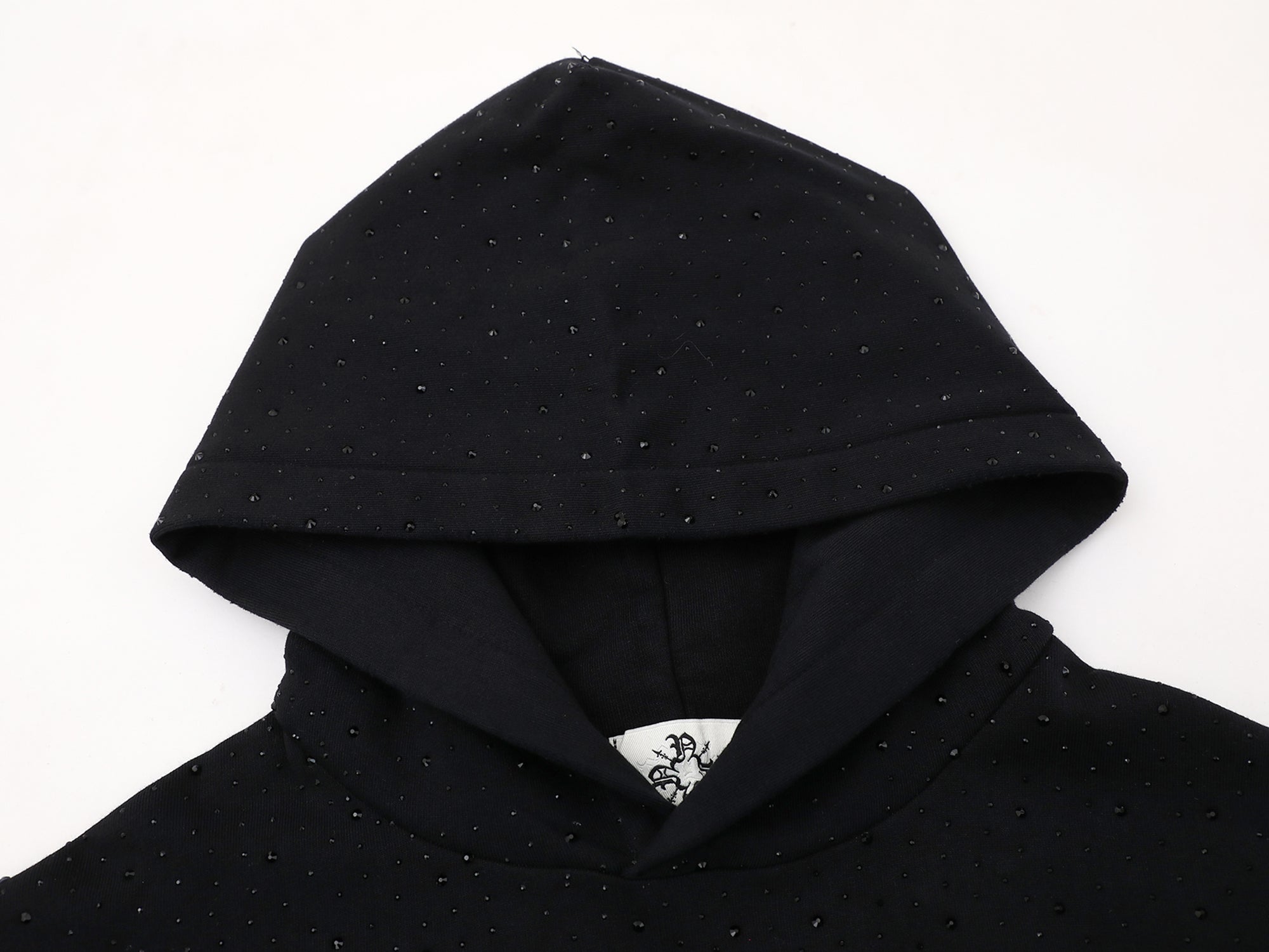 Cropped Rhinestone Drill Hoodie - Black