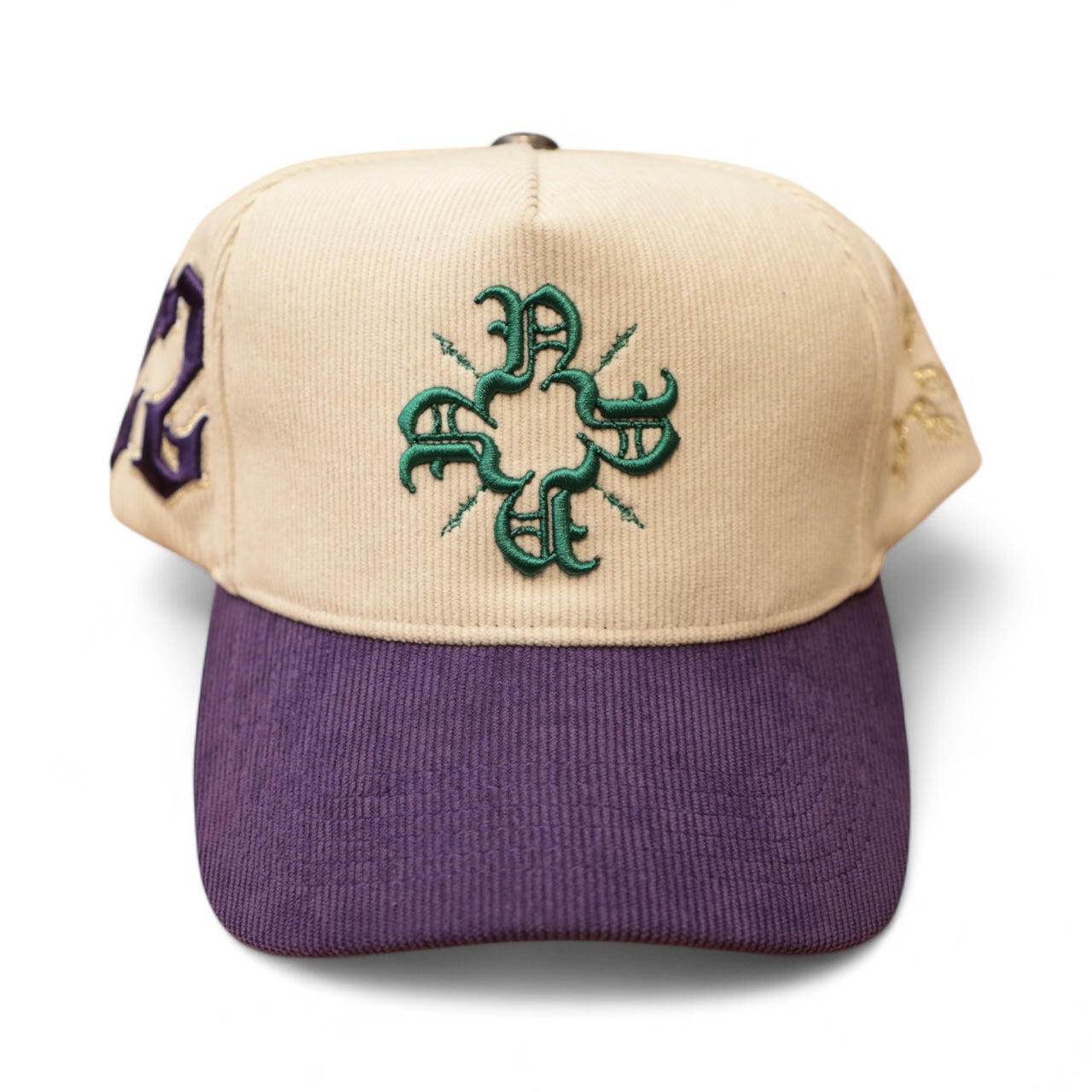 Cream/Purple Corduroy Monogram Trucker Hat