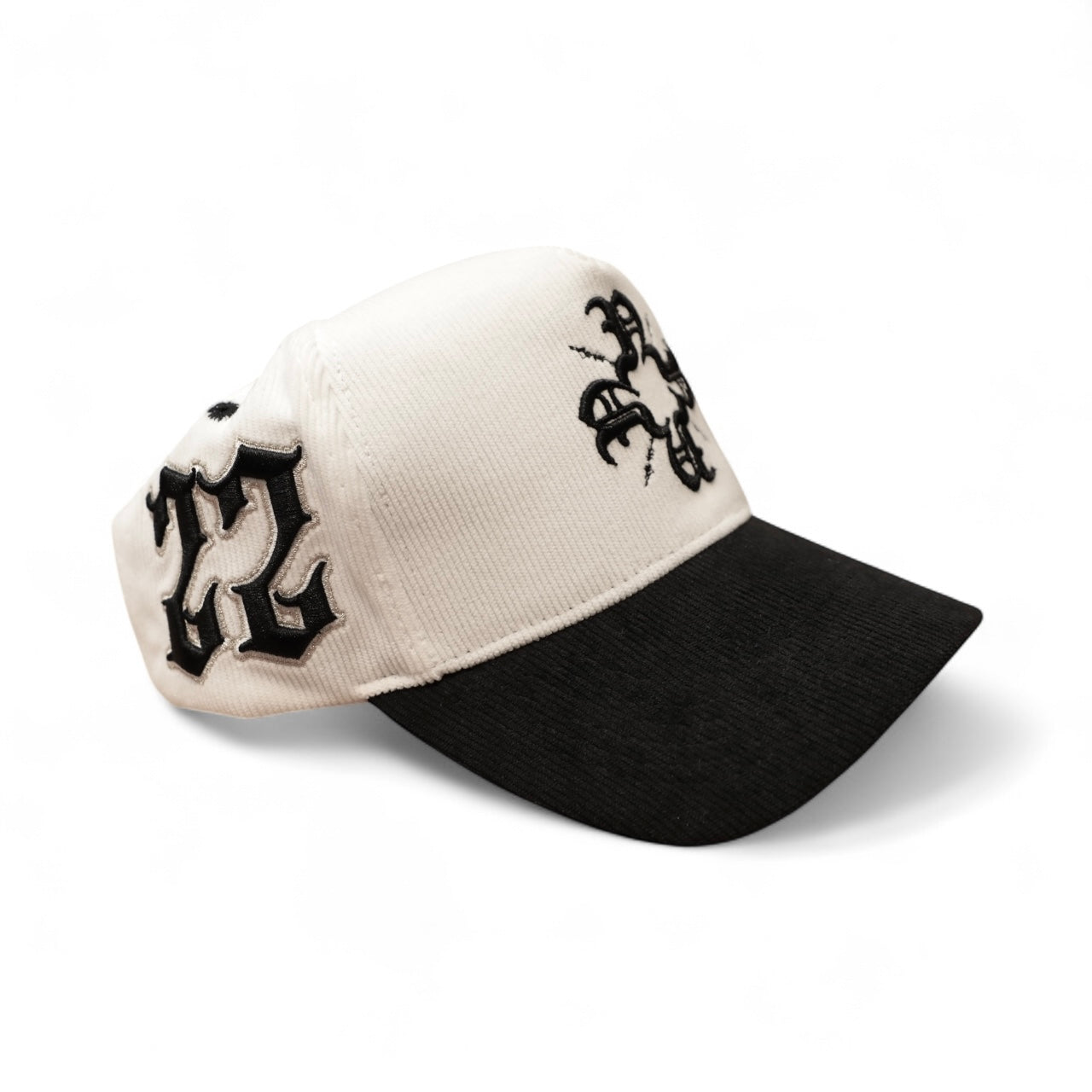 White/Black Corduroy Monogram Trucker Hat