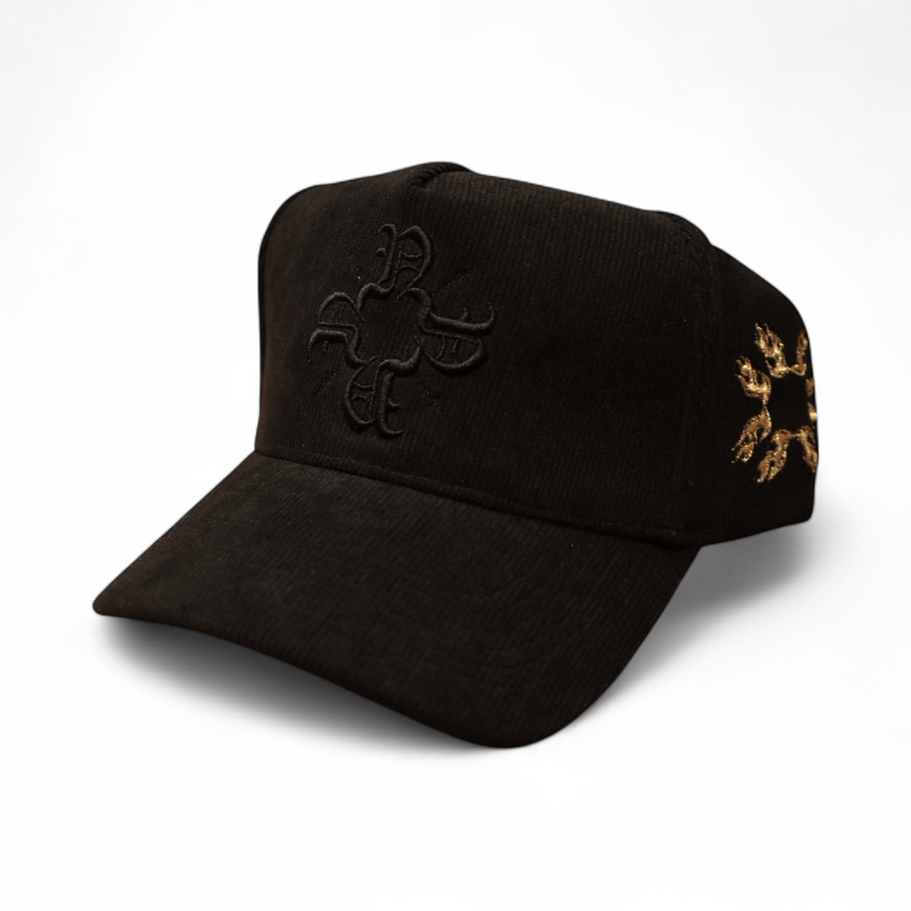 Black Corduroy Monogram Trucker Hat
