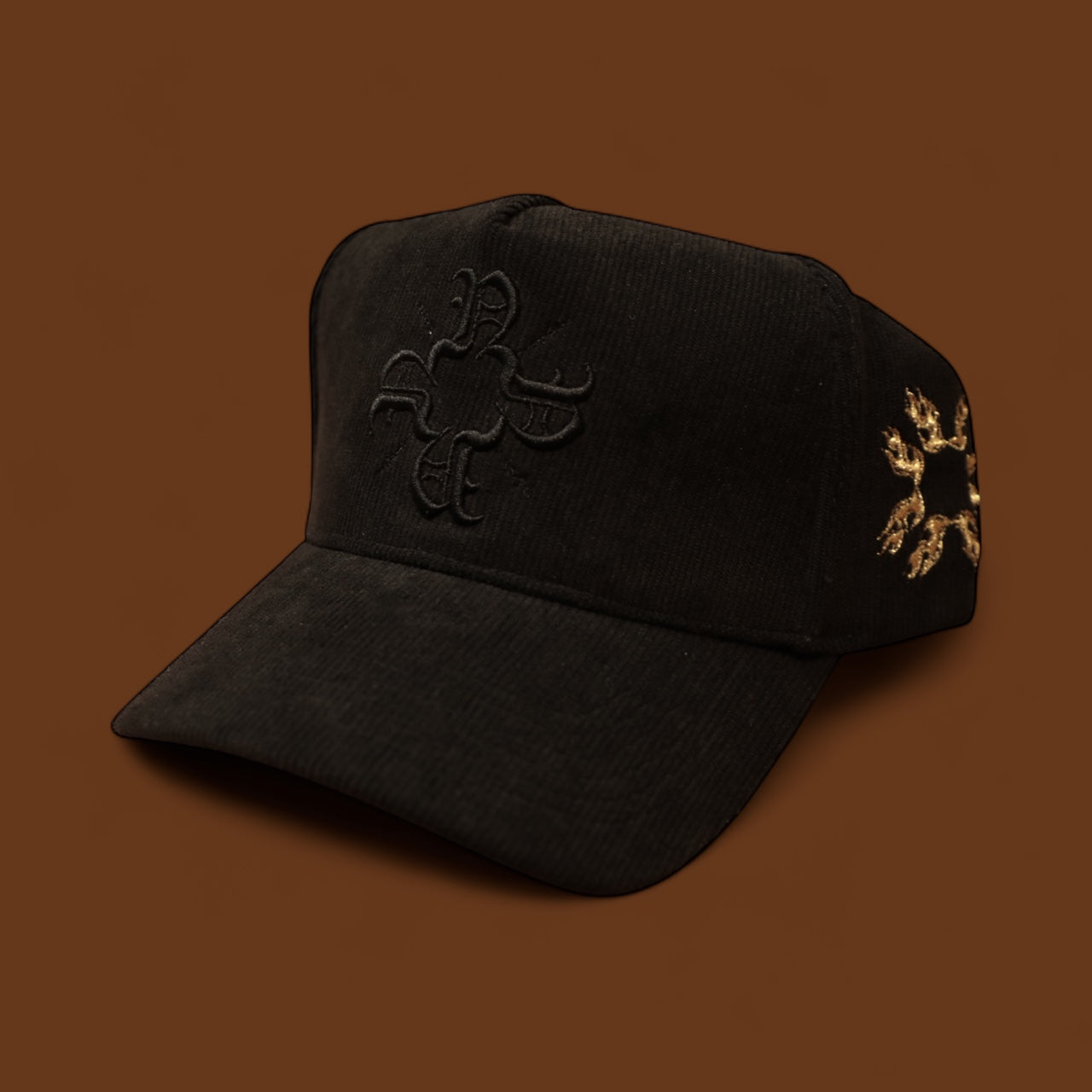 Black Corduroy Monogram Trucker Hat