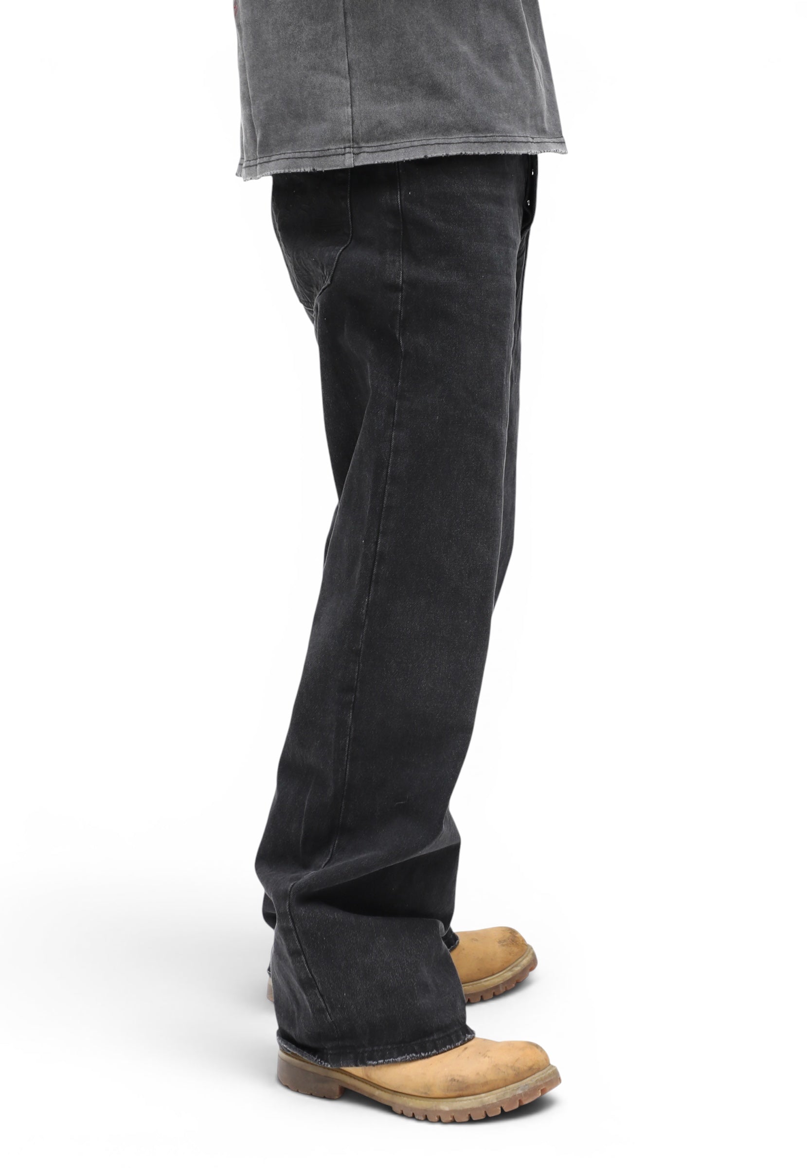 Black Stone Washed Straight Leg Denim