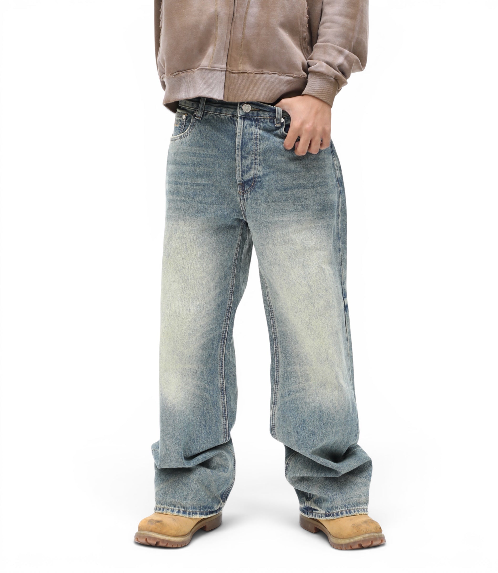 Blue Stone Washed Straight Leg Denim