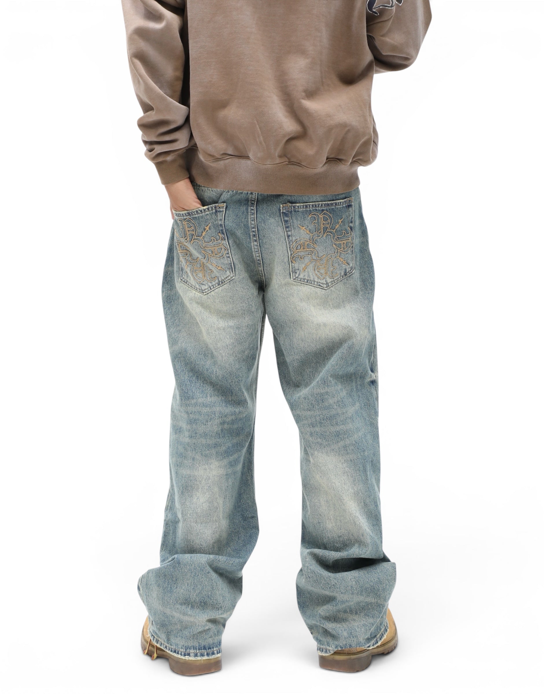 Blue Stone Washed Straight Leg Denim