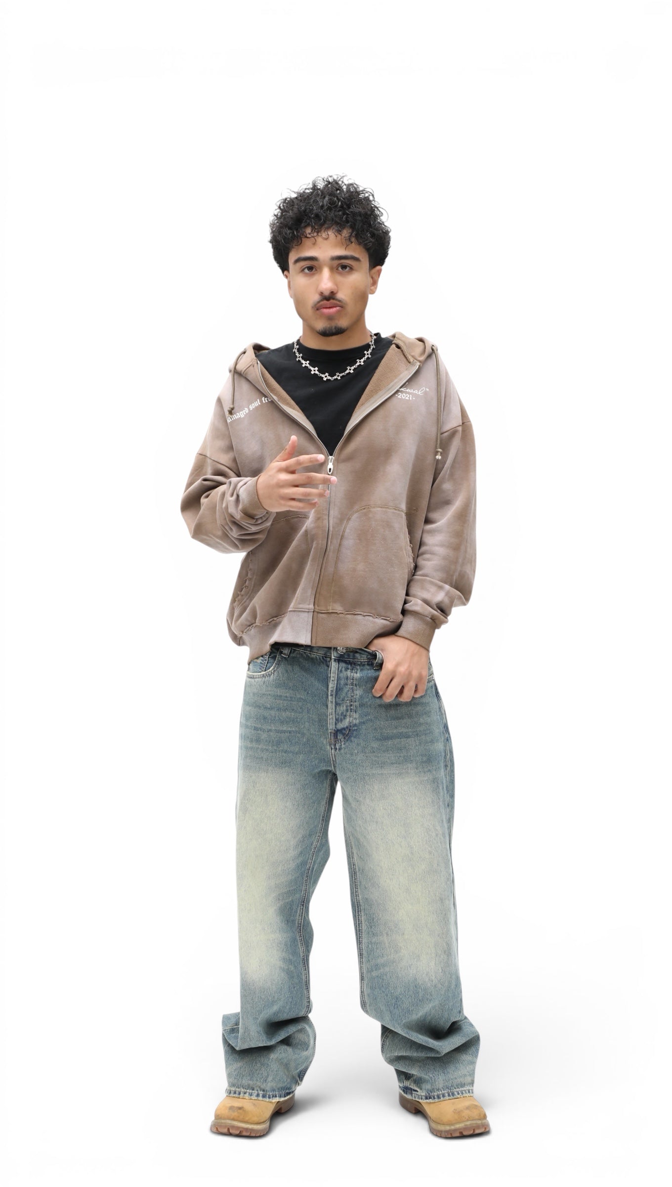 Blue Stone Washed Straight Leg Denim