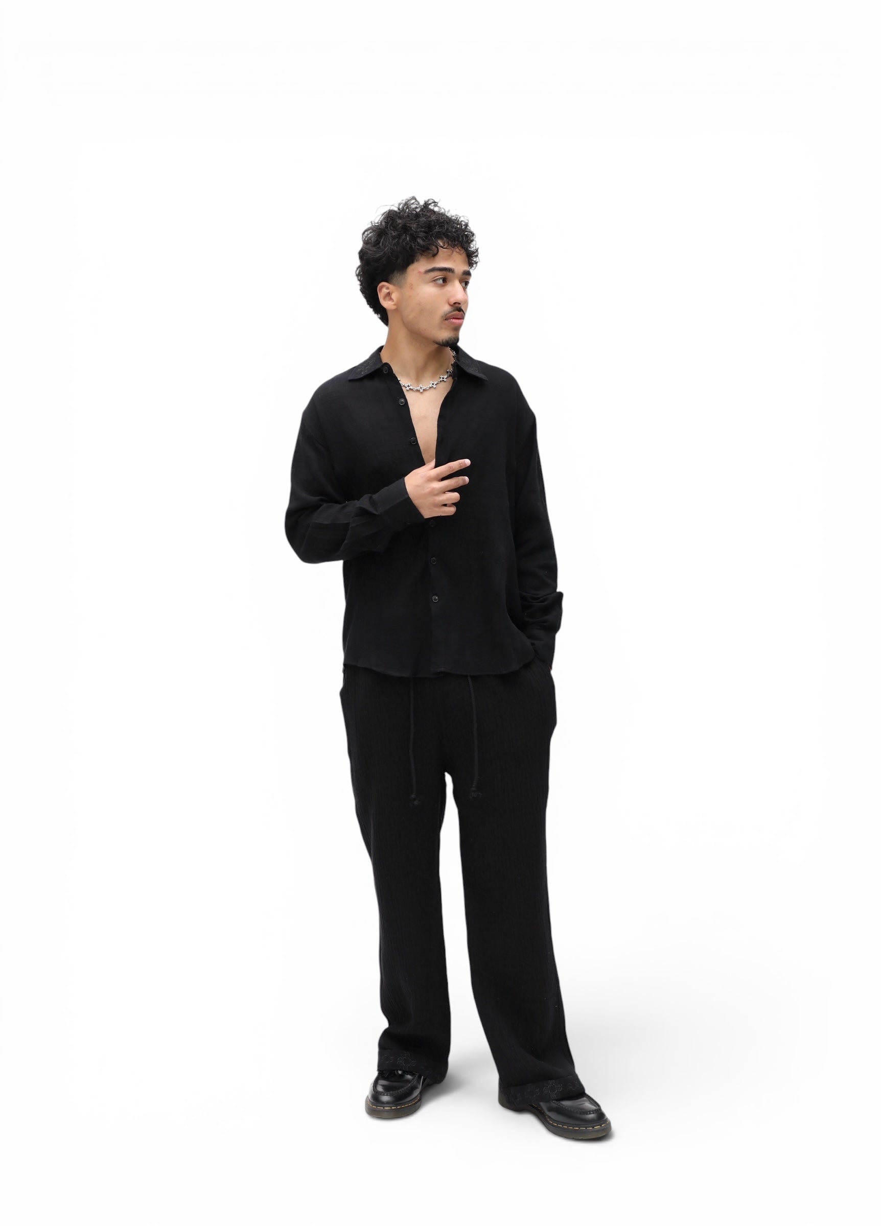 Nokwal Tailored Linen Shirt-Black